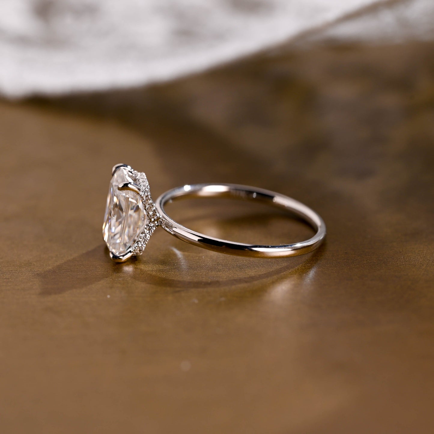 SquareJewelry radiant cut moissanite engagement ring Solid Gold Dainty Under Halo Radiant Cut Moissanite Engagement Ring