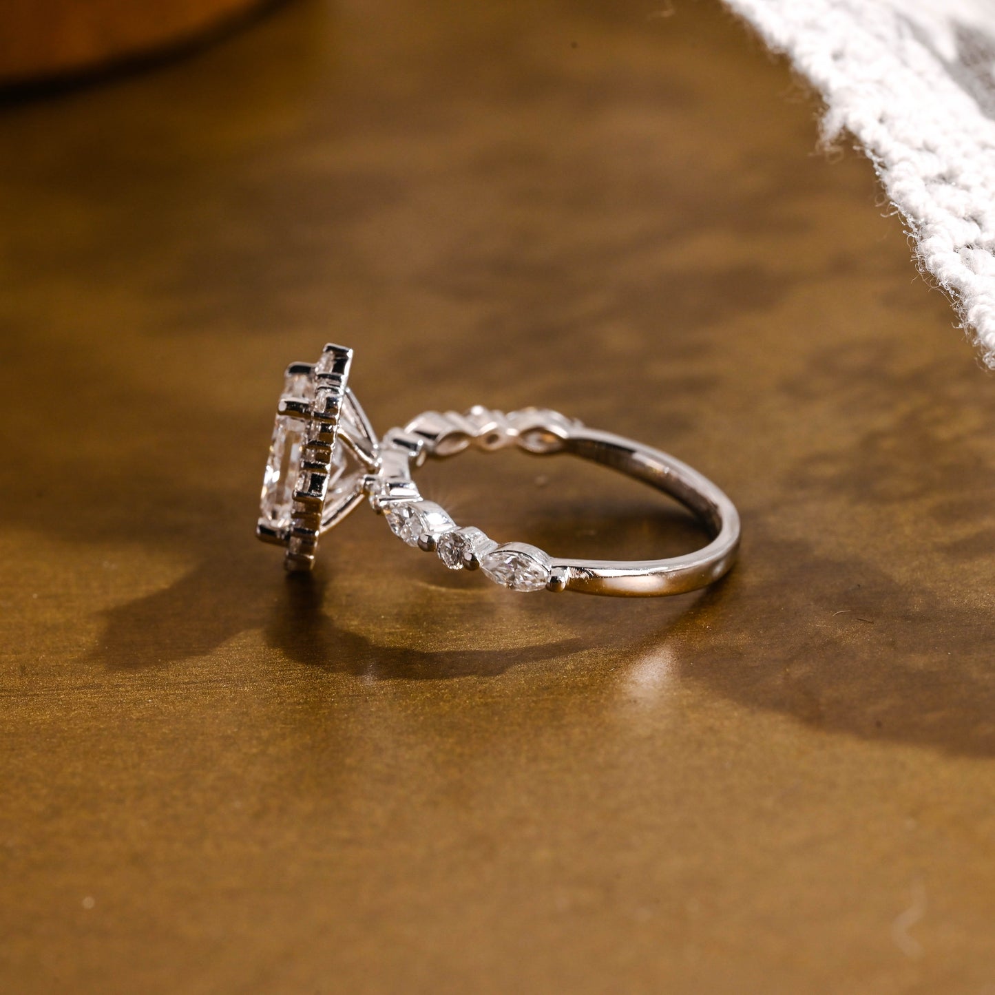 SquareJewelry radiant cut moissanite engagement ring Solid Gold Halo Ice Crushed Radiant Moissanite Engagement Ring