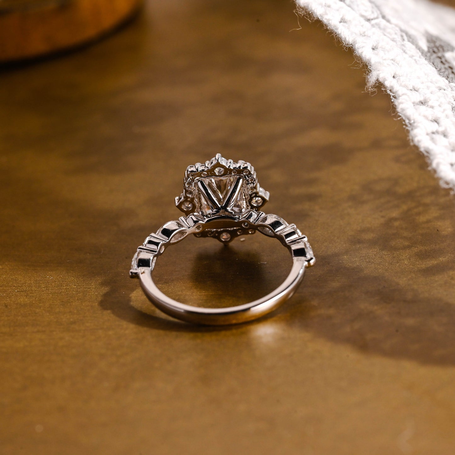 SquareJewelry radiant cut moissanite engagement ring Solid Gold Halo Ice Crushed Radiant Moissanite Engagement Ring