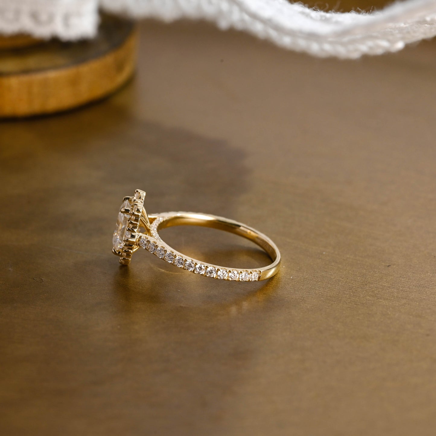 SquareJewelry radiant cut moissanite engagement ring Solid Gold Halo Pave Radiant Moissanite Engagement Ring