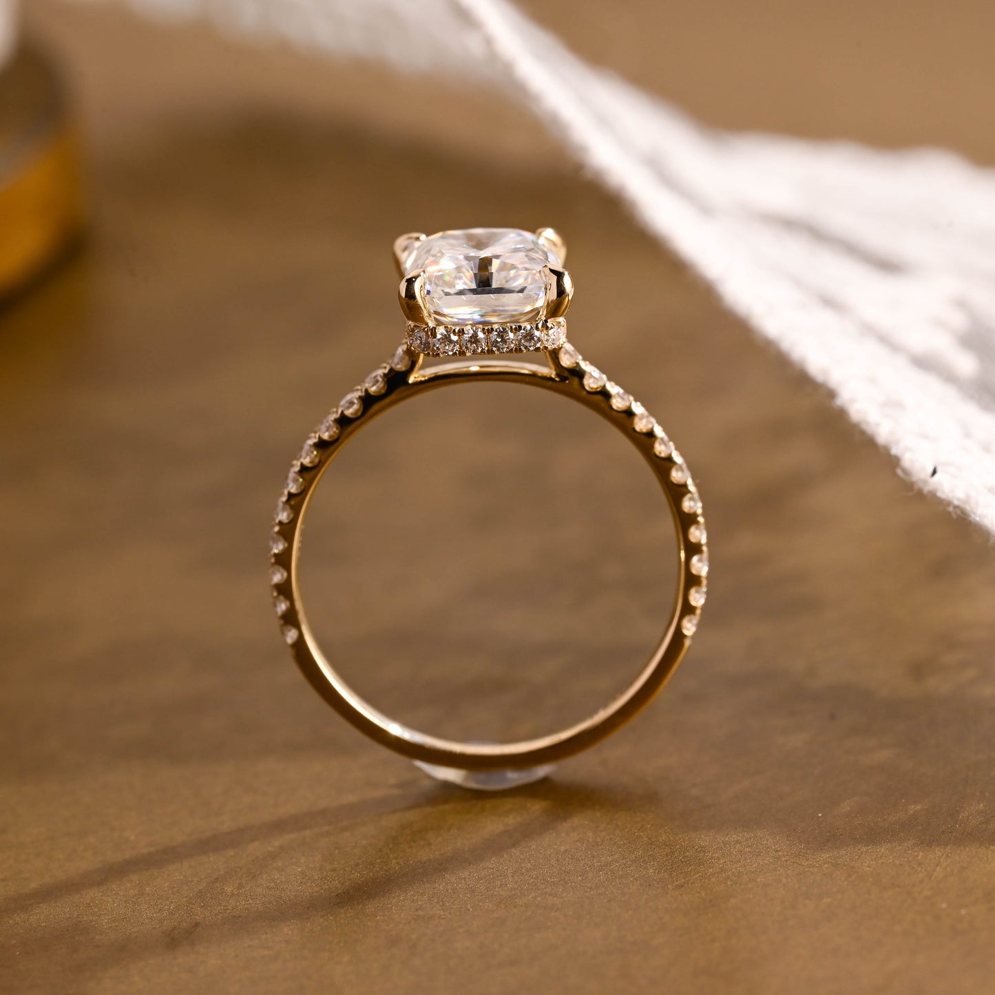 SquareJewelry radiant cut moissanite engagement ring Solid Gold Hidden Halo Radiant Cut Moissanite Engagement Ring
