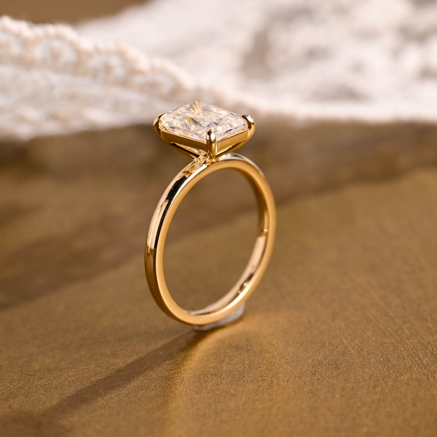 SquareJewelry radiant cut moissanite engagement ring Solid Gold Solitaire Radiant Cut Moissanite Engagement Ring