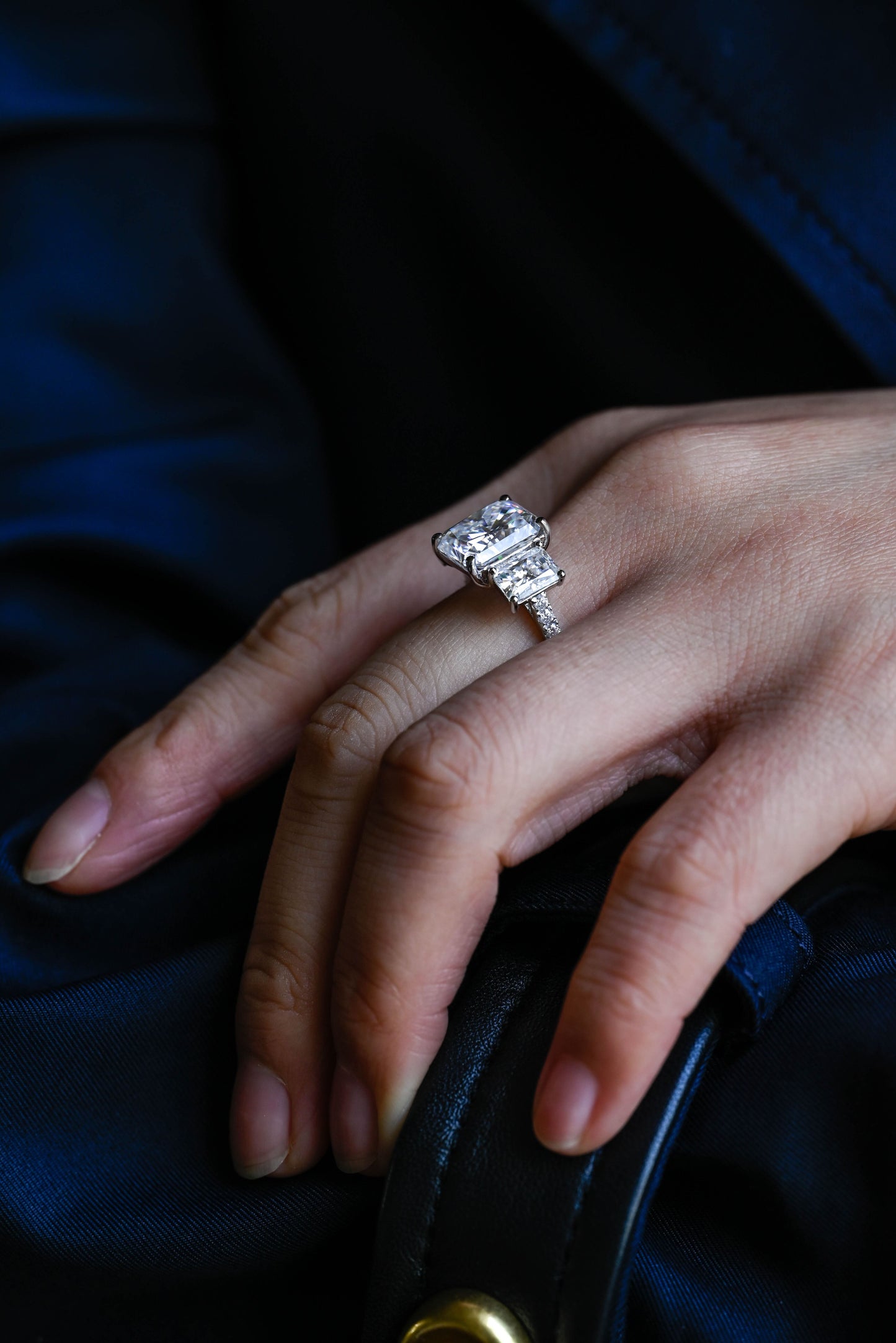 SquareJewelry radiant cut moissanite engagement ring Solid Gold Three Stone Radiant Cut Moissanite Engagement Ring