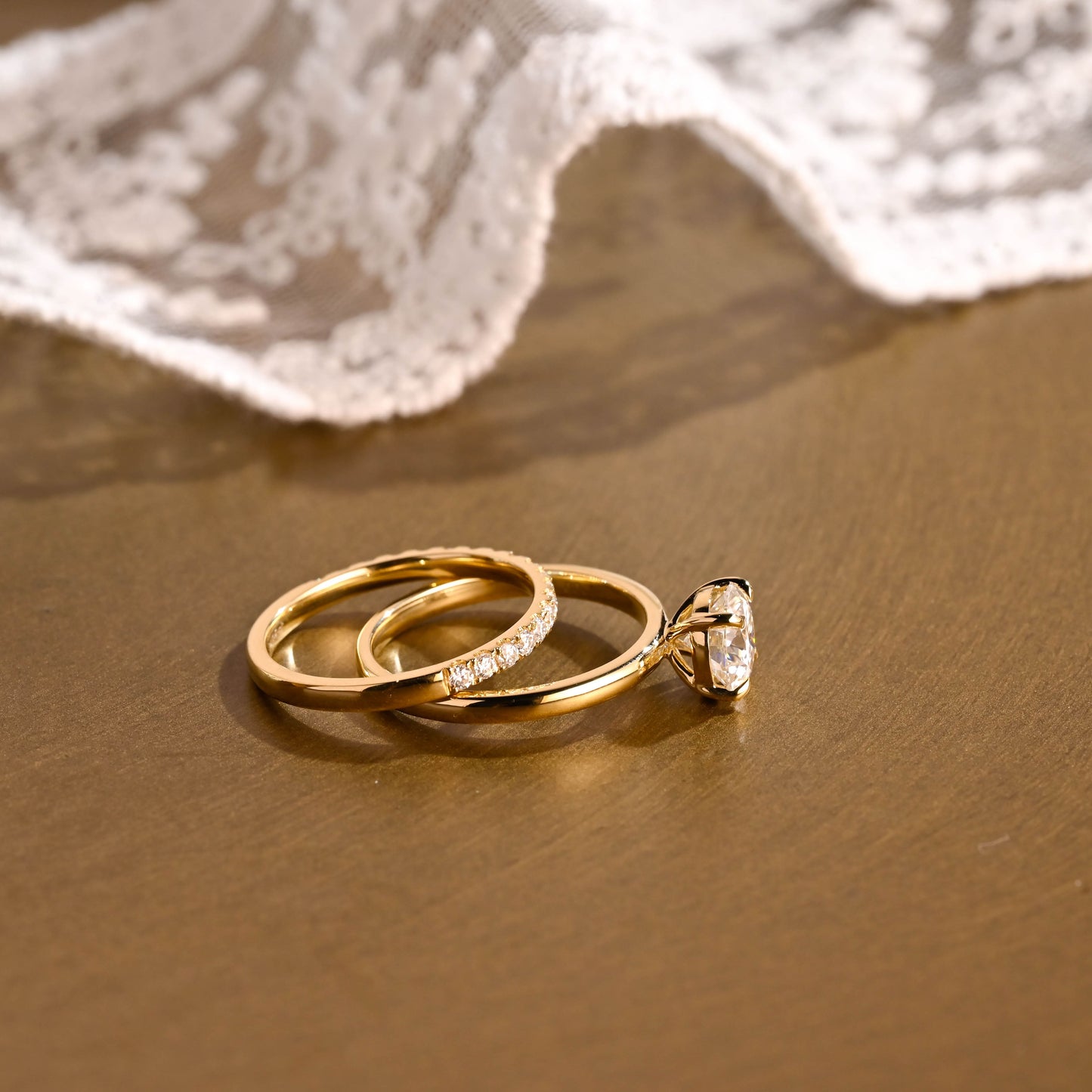 SquareJewelry round cut bridal set Dainty Round Cut Moissanite Wedding Ring Set