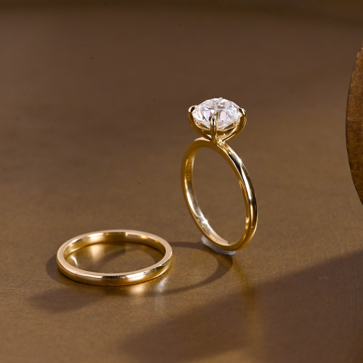 SquareJewelry round cut bridal set Solid Gold Dainty Solitaire Round Cut Moissanite Wedding Ring Set