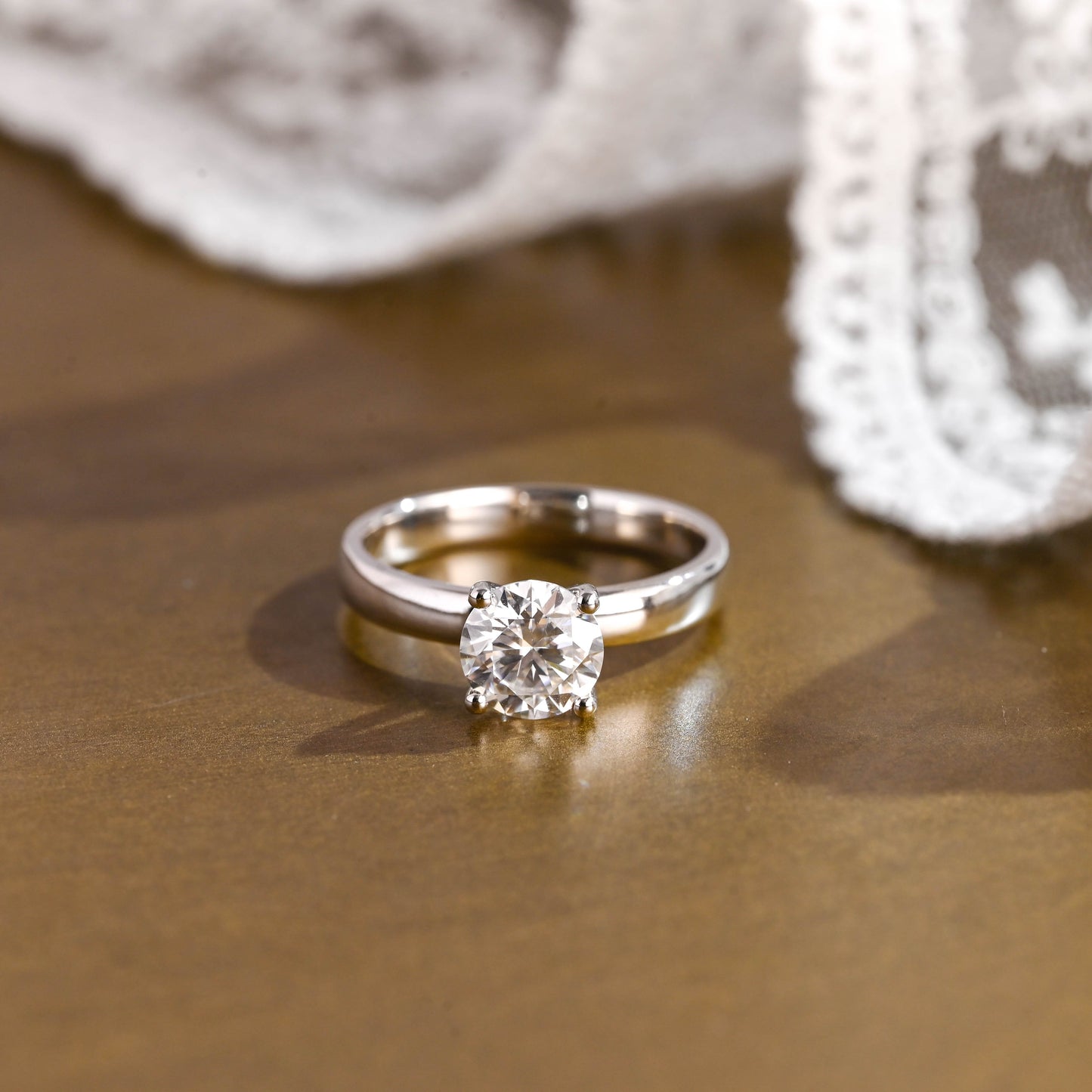 SquareJewelry round cut moissanite engagement ring Solid Gold 3.5mm Thick Solitaire Round Cut Moissanite Engagement Ring