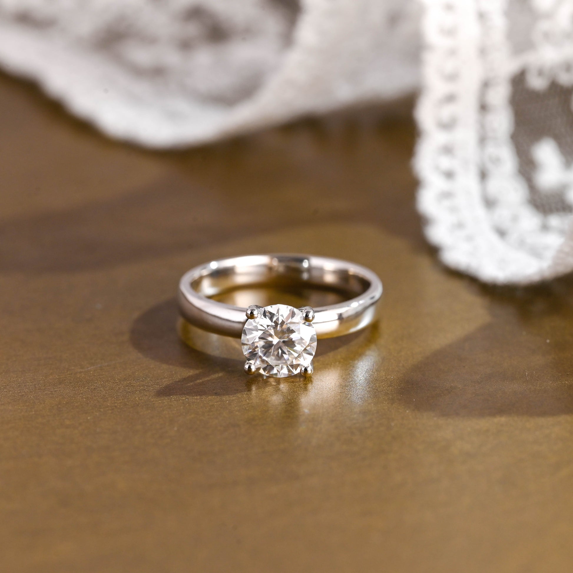 SquareJewelry round cut moissanite engagement ring Solid Gold 3.5mm Thick Solitaire Round Cut Moissanite Engagement Ring