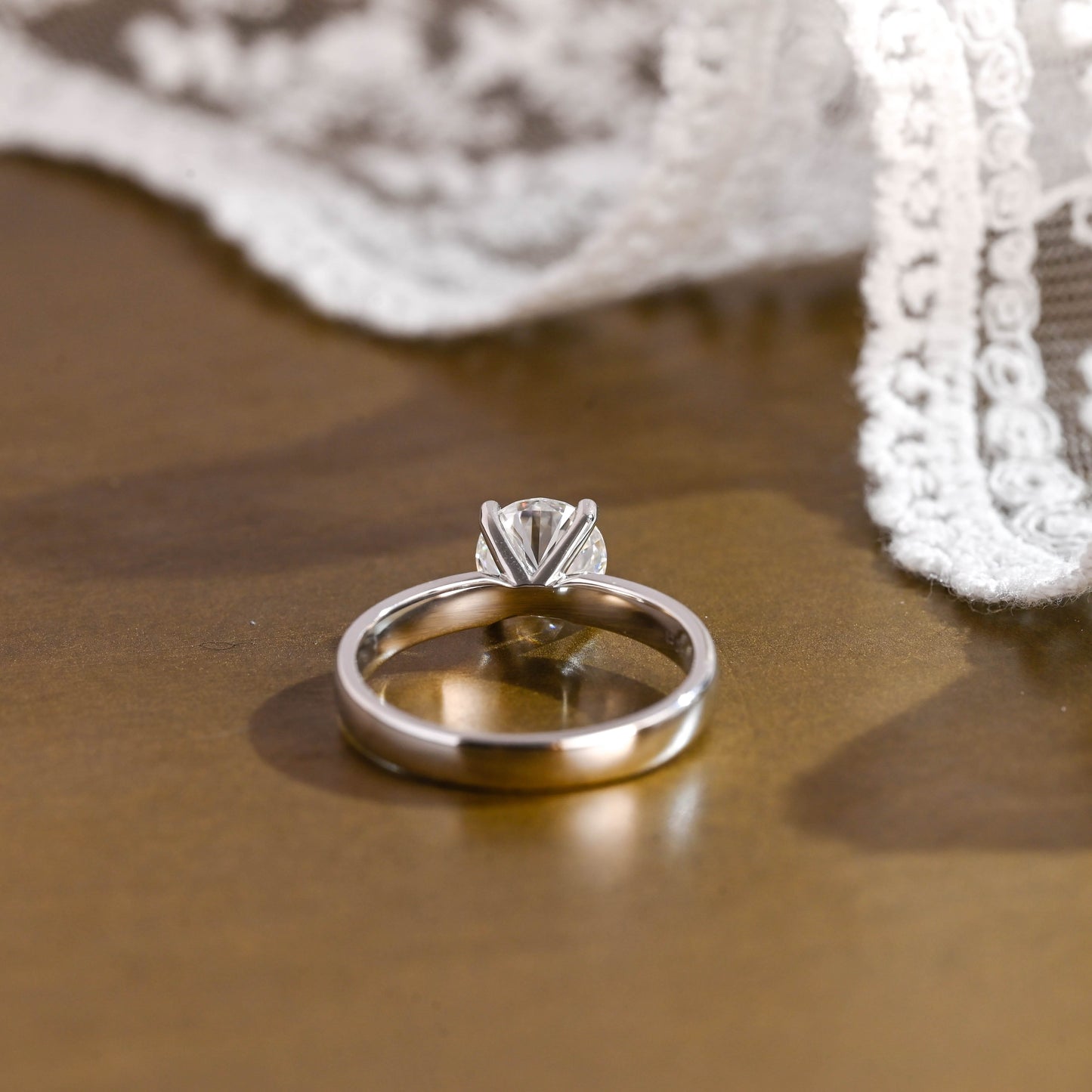 SquareJewelry round cut moissanite engagement ring Solid Gold 3.5mm Thick Solitaire Round Cut Moissanite Engagement Ring