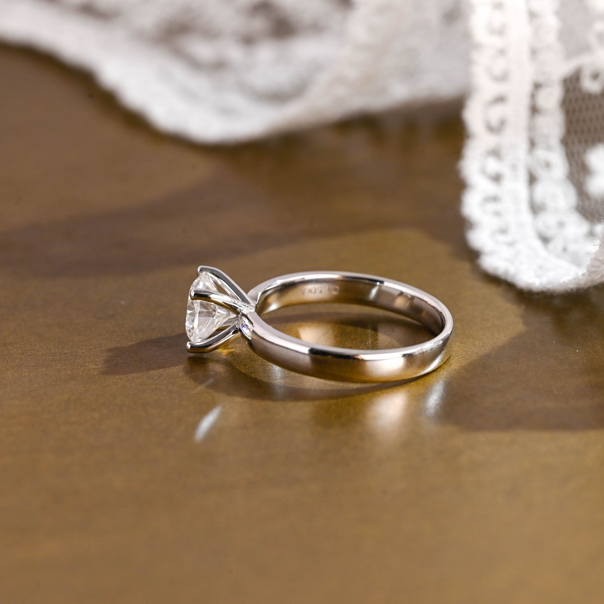 SquareJewelry round cut moissanite engagement ring Solid Gold 3.5mm Thick Solitaire Round Cut Moissanite Engagement Ring