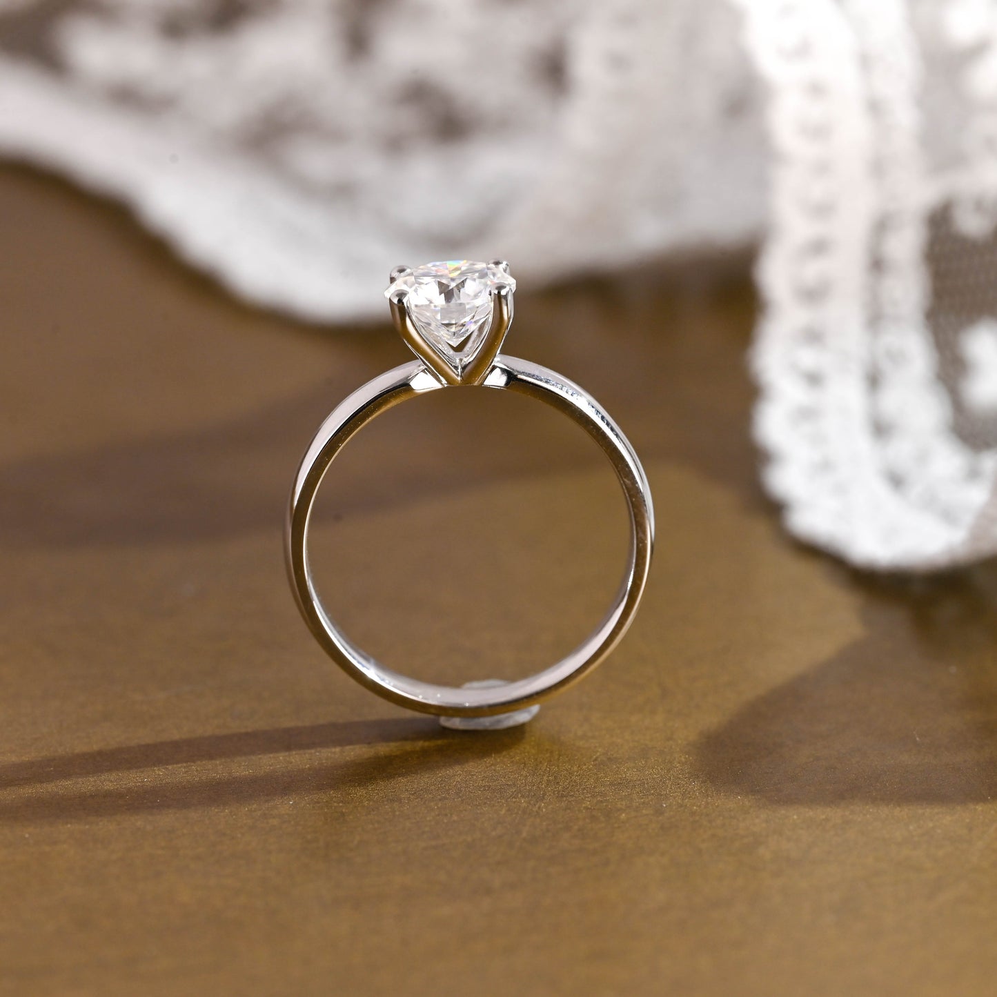 SquareJewelry round cut moissanite engagement ring Solid Gold 3.5mm Thick Solitaire Round Cut Moissanite Engagement Ring