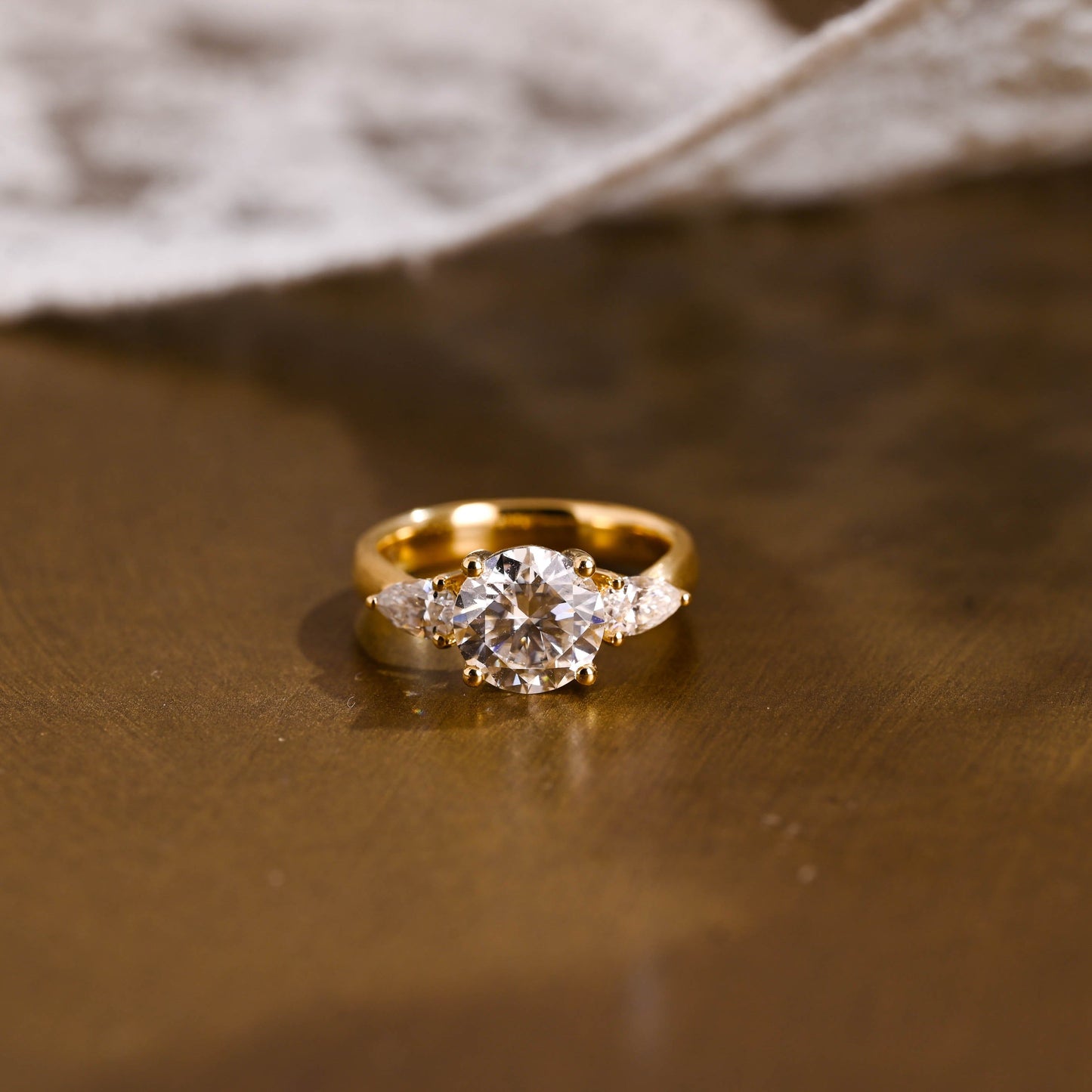 SquareJewelry round cut moissanite engagement ring Solid Gold 3mm Satin Finished Round Cut Moissanite Engagement Ring