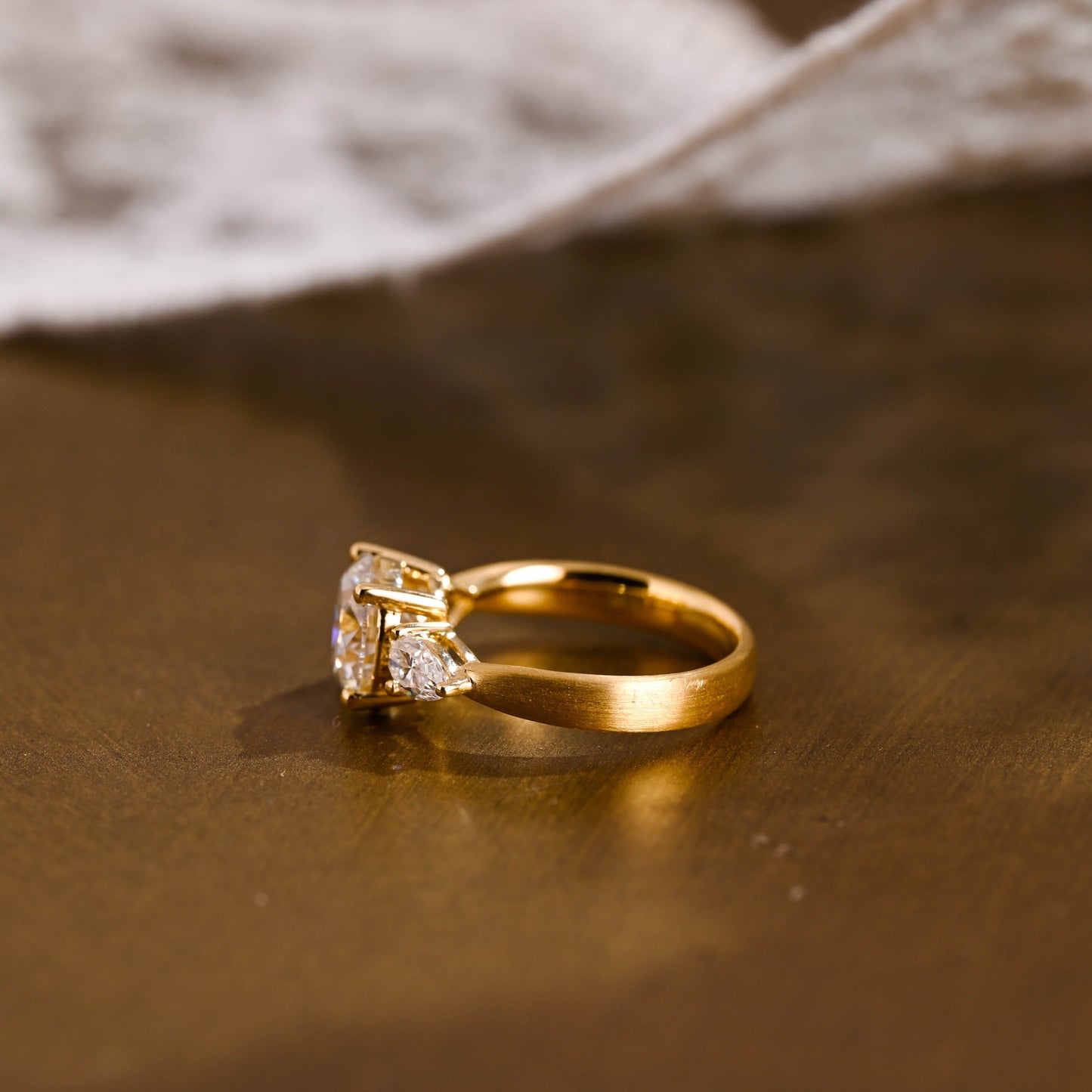 SquareJewelry round cut moissanite engagement ring Solid Gold 3mm Satin Finished Round Cut Moissanite Engagement Ring