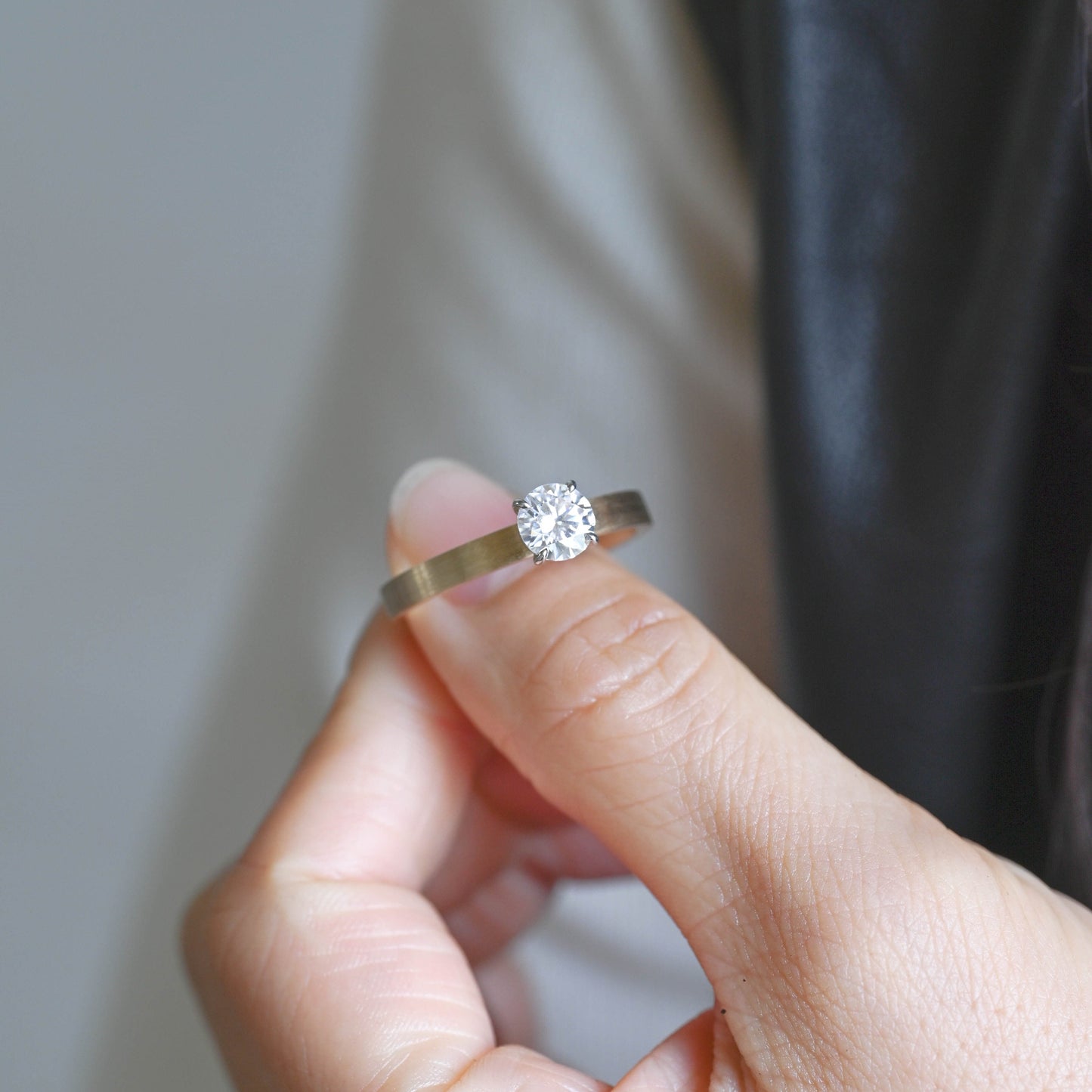 SquareJewelry round cut moissanite engagement ring Solid Gold 3mm Thick Solitaire Round Cut Moissanite Engagement Ring