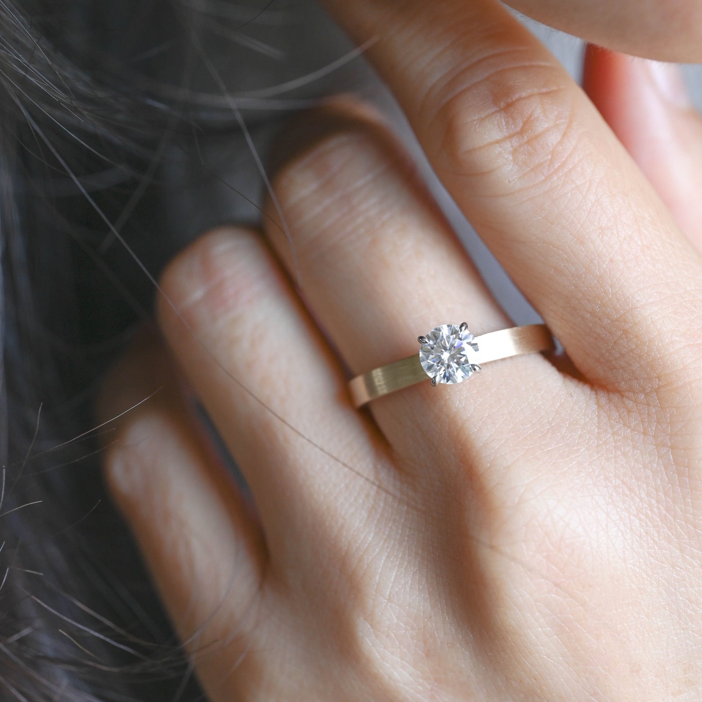 SquareJewelry round cut moissanite engagement ring Solid Gold 3mm Thick Solitaire Round Cut Moissanite Engagement Ring