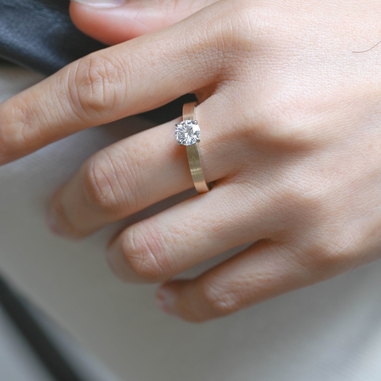 SquareJewelry round cut moissanite engagement ring Solid Gold 3mm Thick Solitaire Round Cut Moissanite Engagement Ring