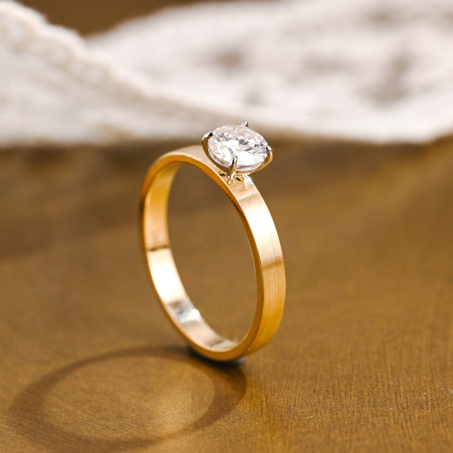 SquareJewelry round cut moissanite engagement ring Solid Gold 3mm Thick Solitaire Round Cut Moissanite Engagement Ring