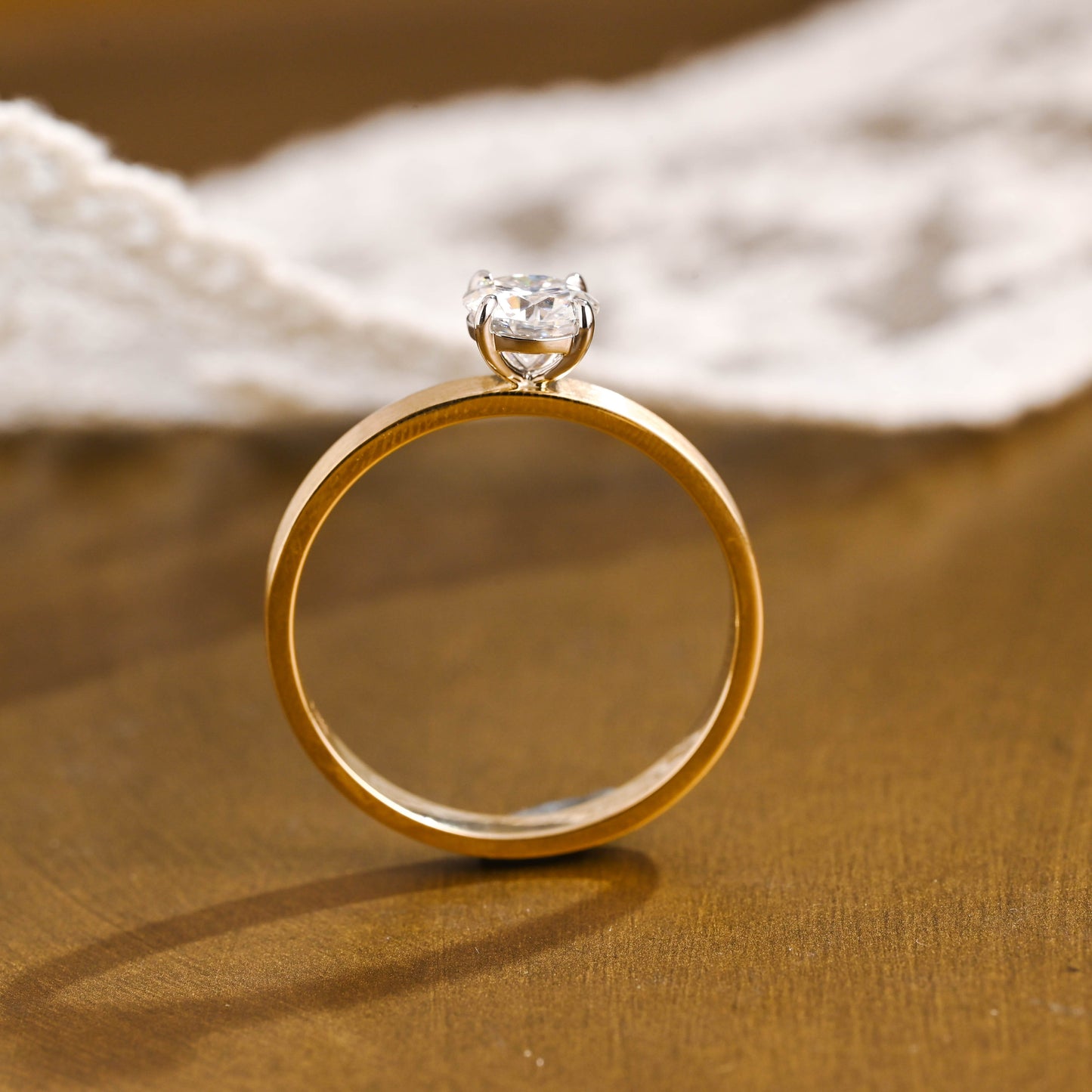 SquareJewelry round cut moissanite engagement ring Solid Gold 3mm Thick Solitaire Round Cut Moissanite Engagement Ring