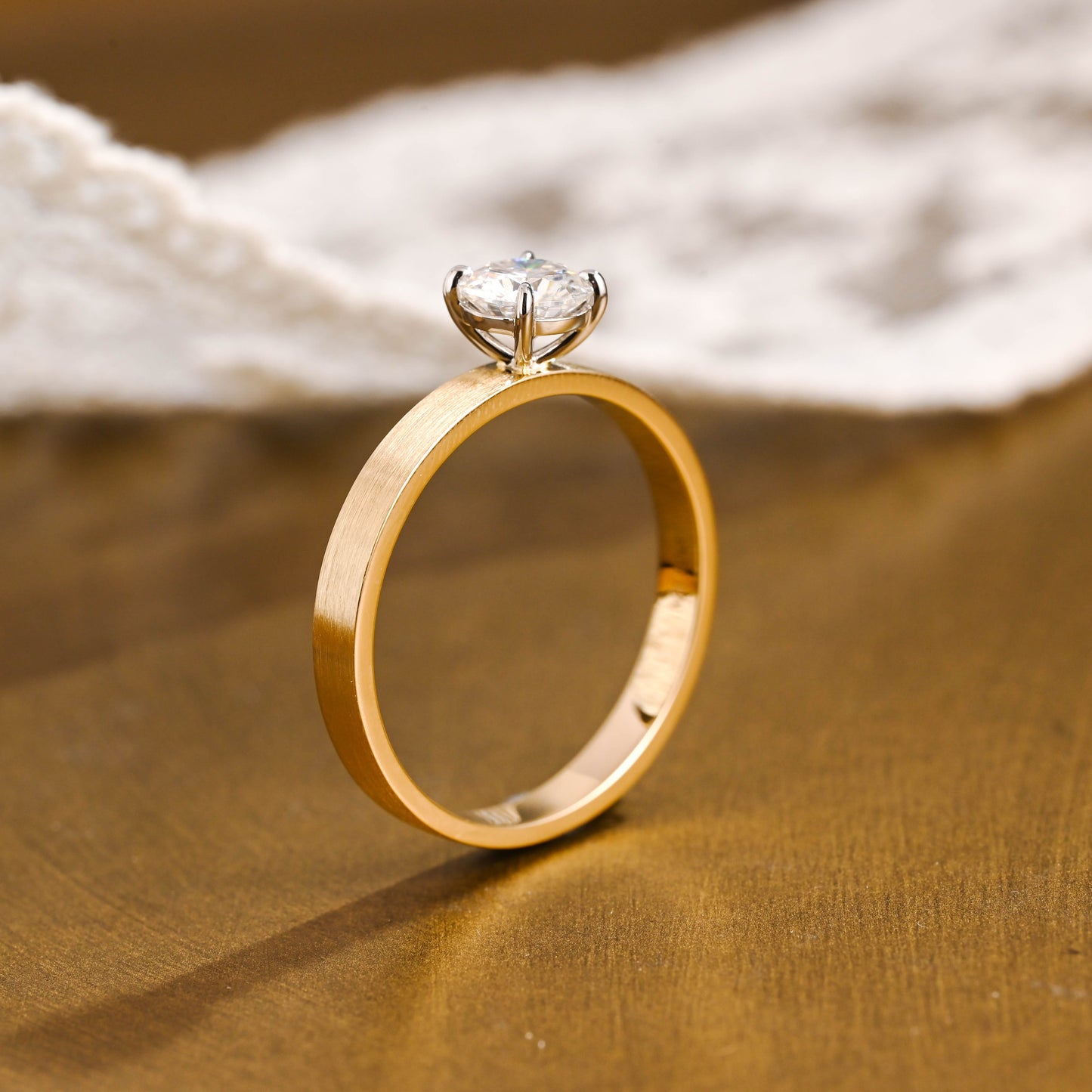 SquareJewelry round cut moissanite engagement ring Solid Gold 3mm Thick Solitaire Round Cut Moissanite Engagement Ring