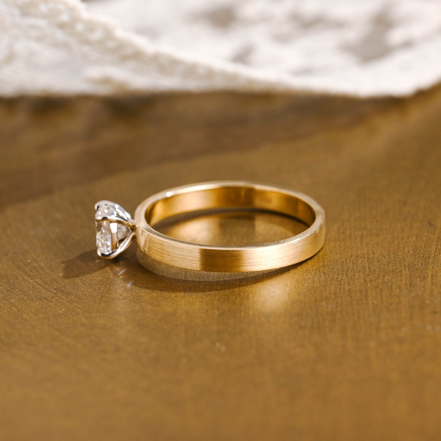 SquareJewelry round cut moissanite engagement ring Solid Gold 3mm Thick Solitaire Round Cut Moissanite Engagement Ring