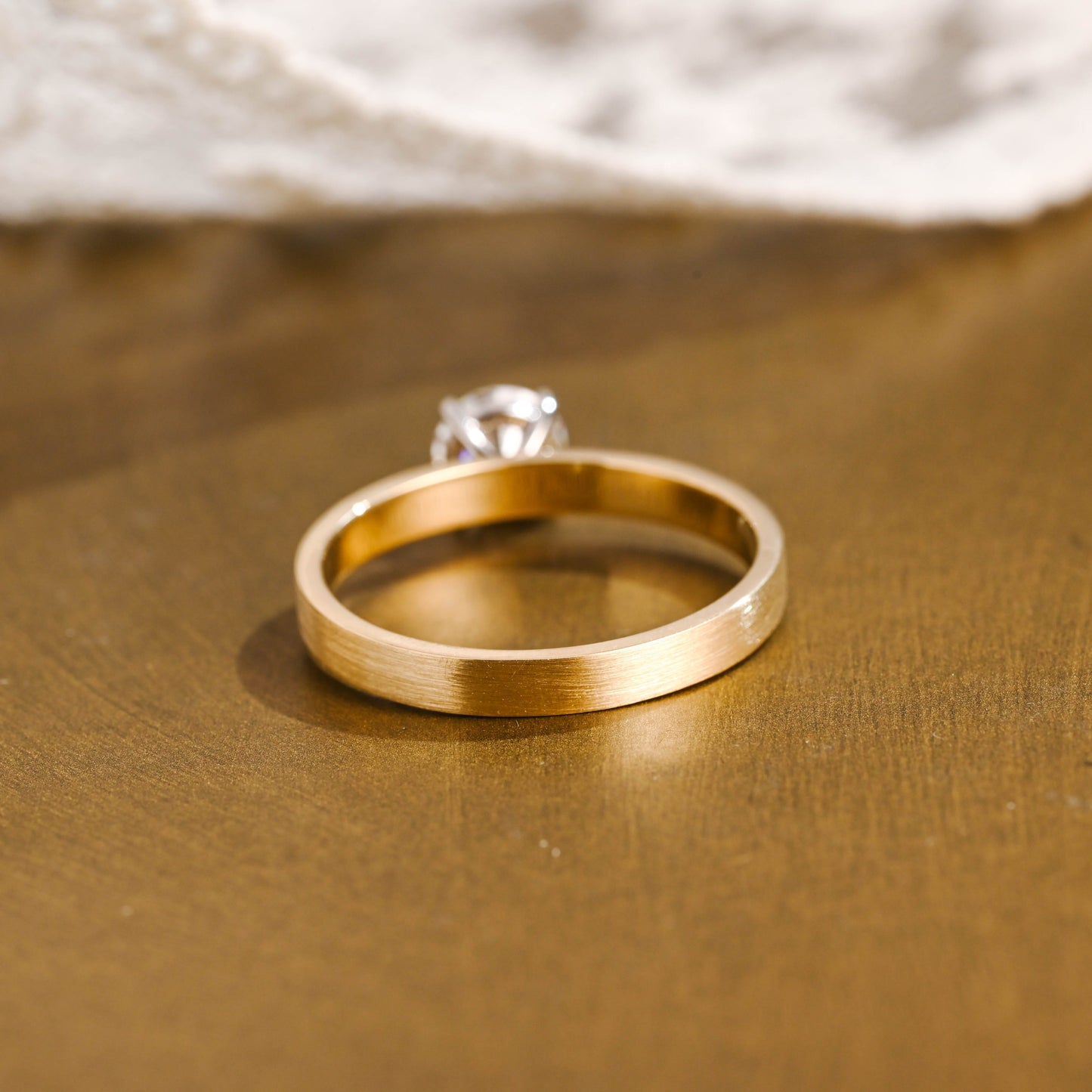 SquareJewelry round cut moissanite engagement ring Solid Gold 3mm Thick Solitaire Round Cut Moissanite Engagement Ring