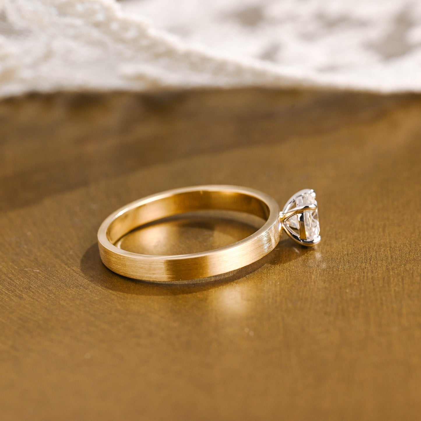 SquareJewelry round cut moissanite engagement ring Solid Gold 3mm Thick Solitaire Round Cut Moissanite Engagement Ring