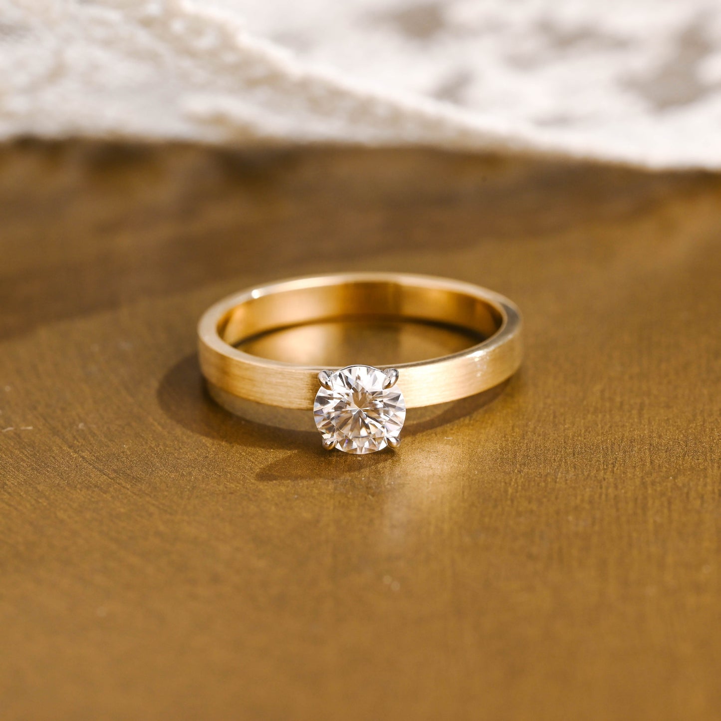 SquareJewelry round cut moissanite engagement ring Solid Gold 3mm Thick Solitaire Round Cut Moissanite Engagement Ring
