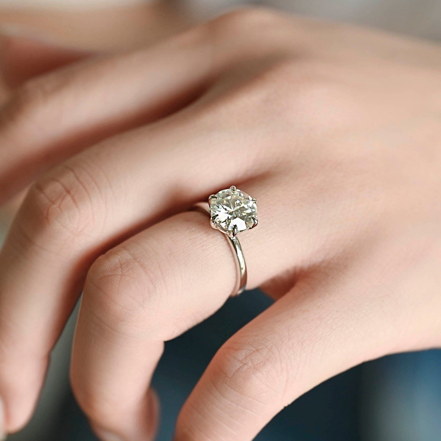 SquareJewelry round cut moissanite engagement ring Solid Gold 6 Prongs Solitaire Round Cut Moissanite Engagement Ring