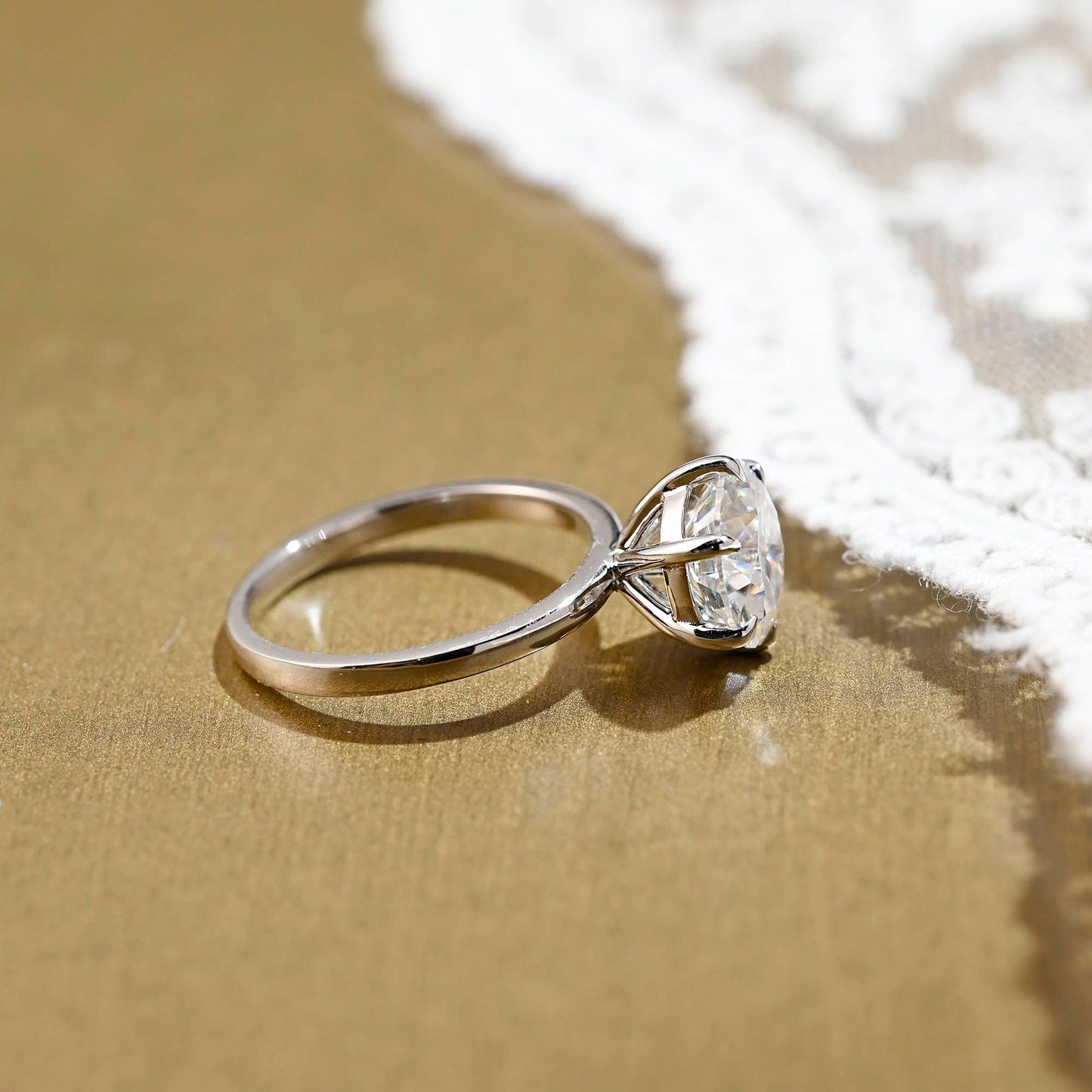SquareJewelry round cut moissanite engagement ring Solid Gold 6 Prongs Solitaire Round Cut Moissanite Engagement Ring