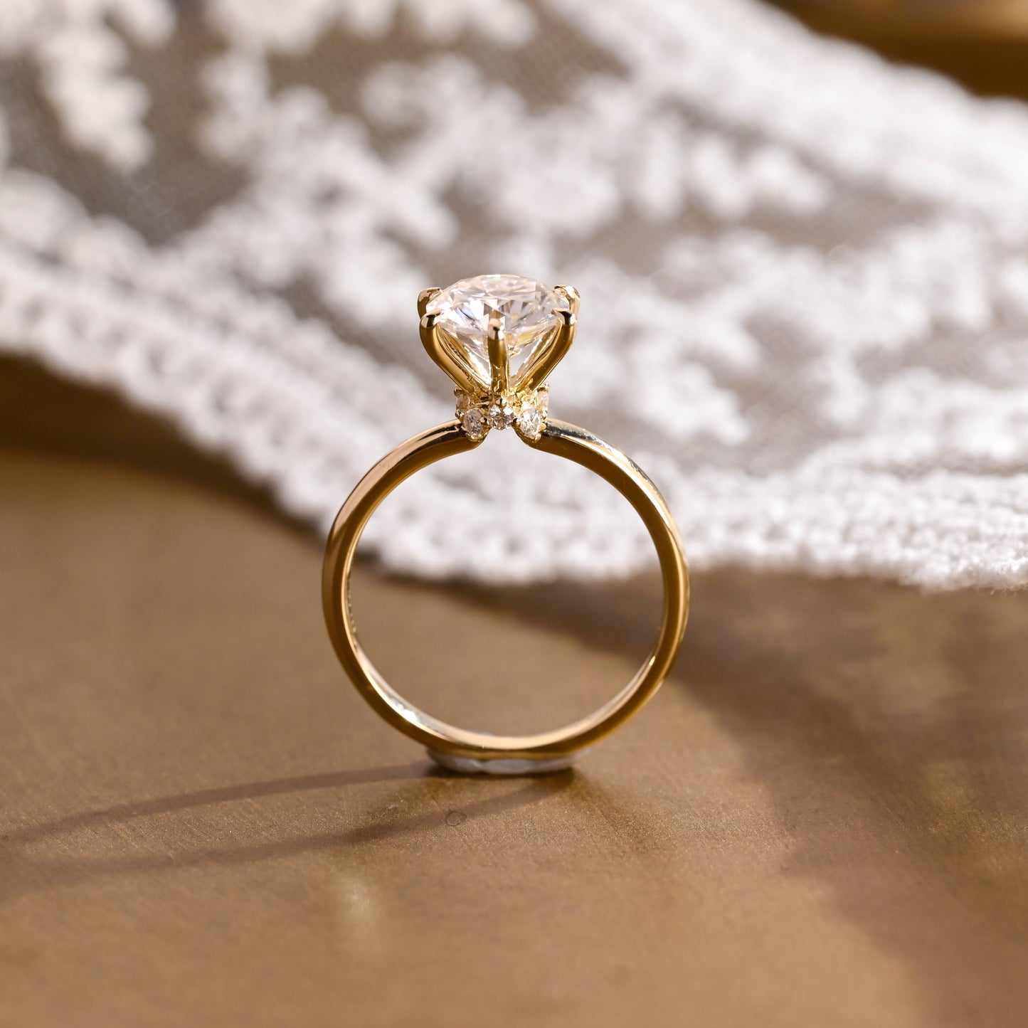 SquareJewelry round cut moissanite engagement ring Solid Gold Double Hidden Halo Round Moissanite Engagement Ring