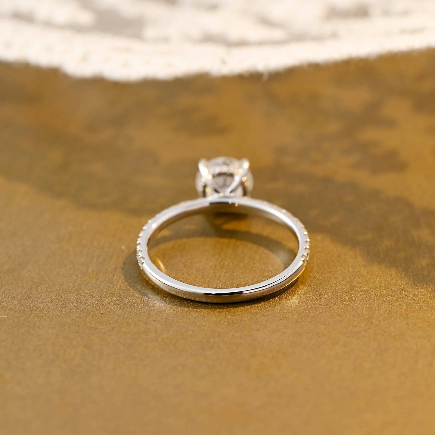 SquareJewelry round cut moissanite engagement ring Solid Gold Hidden Halo Pave Round Moissanite Engagement Ring