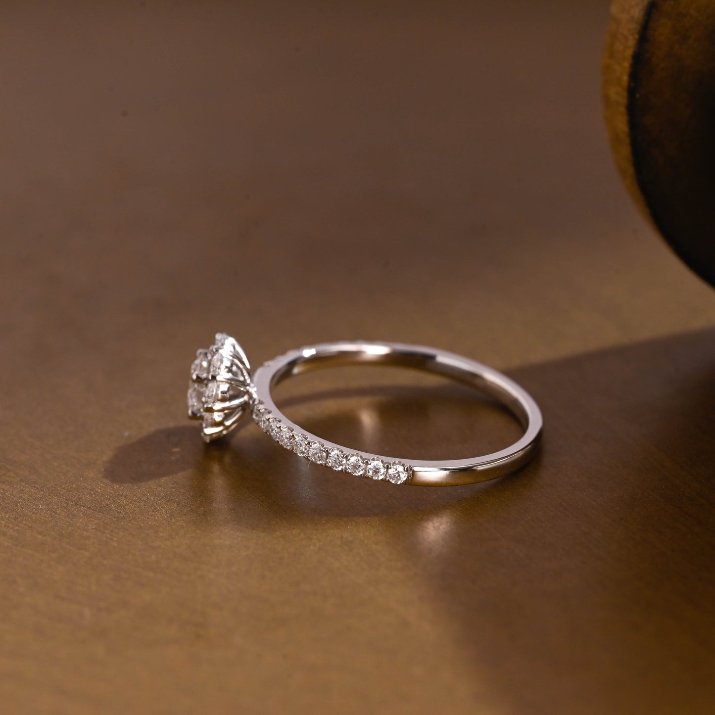 SquareJewelry round cut moissanite engagement ring Solid Gold Pave Floral Halo Round Cut Moissanite Engagement Ring