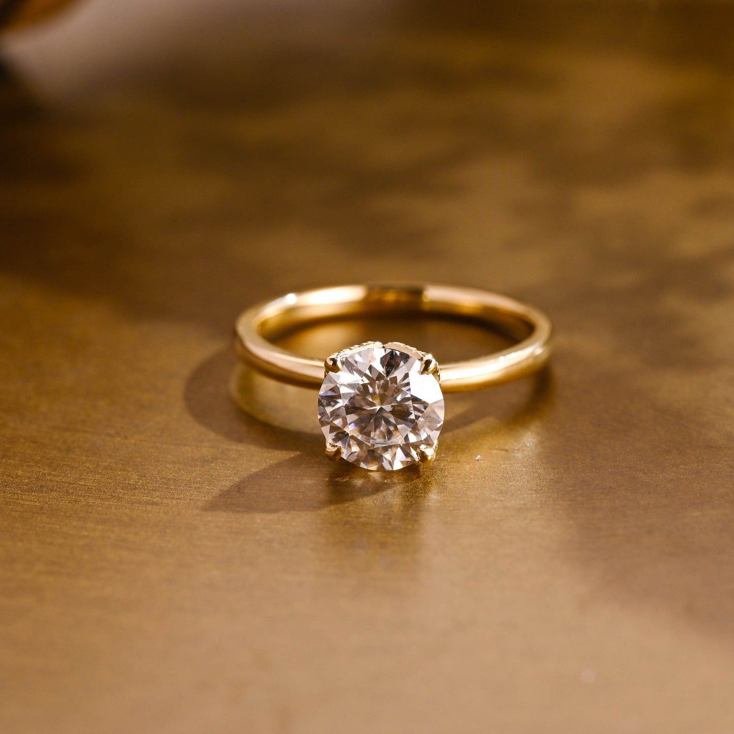 SquareJewelry round cut moissanite engagement ring Solid Gold Paved Tulip Round Cut Moissanite Engagement Ring