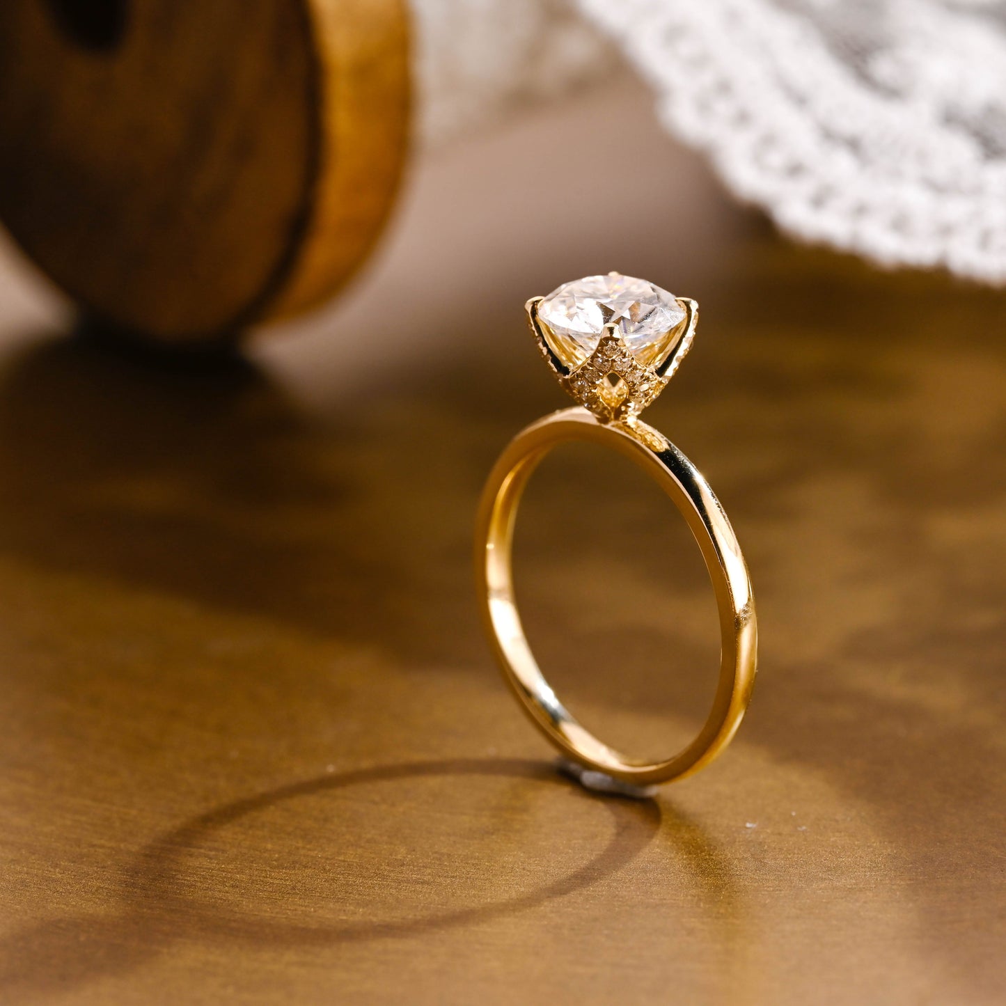 SquareJewelry round cut moissanite engagement ring Solid Gold Paved Tulip Round Cut Moissanite Engagement Ring