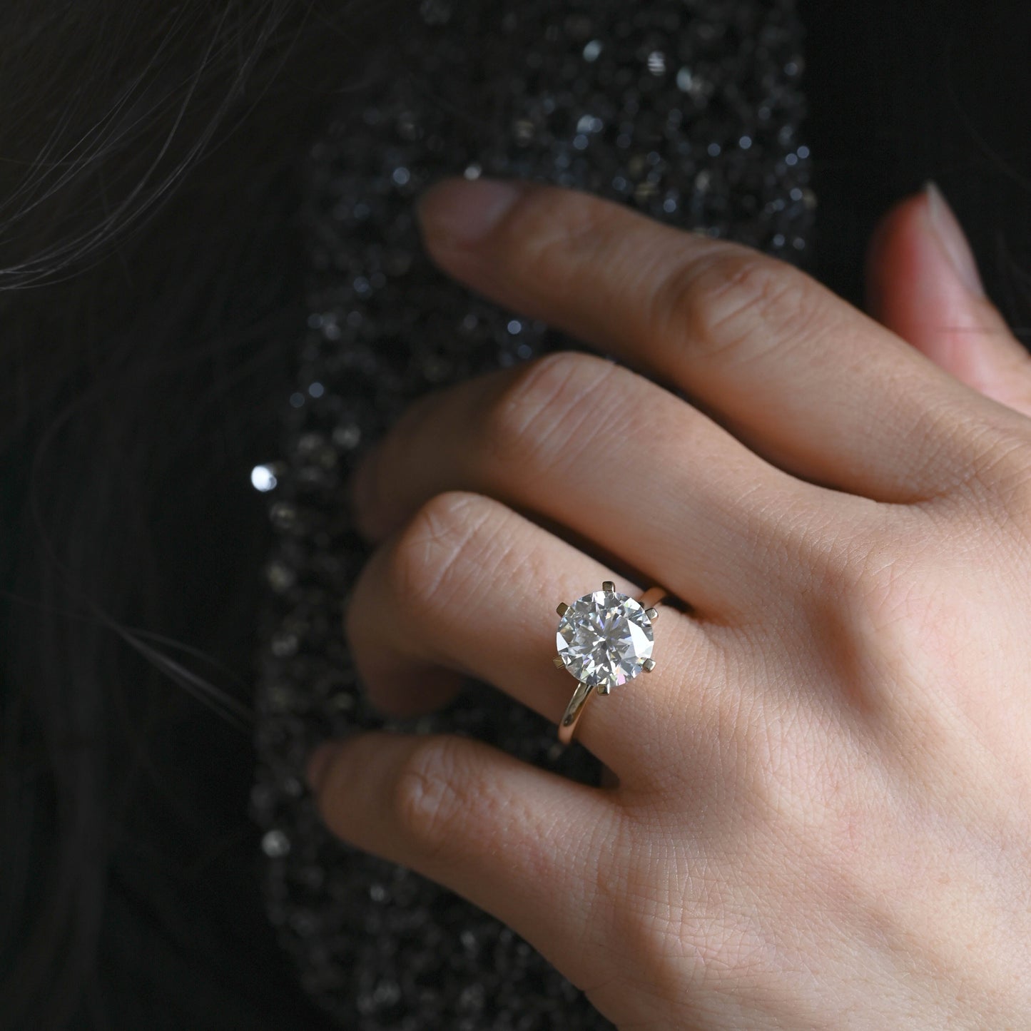 SquareJewelry round cut moissanite engagement ring Solid Gold Round Cut Moissanite Engagement Ring