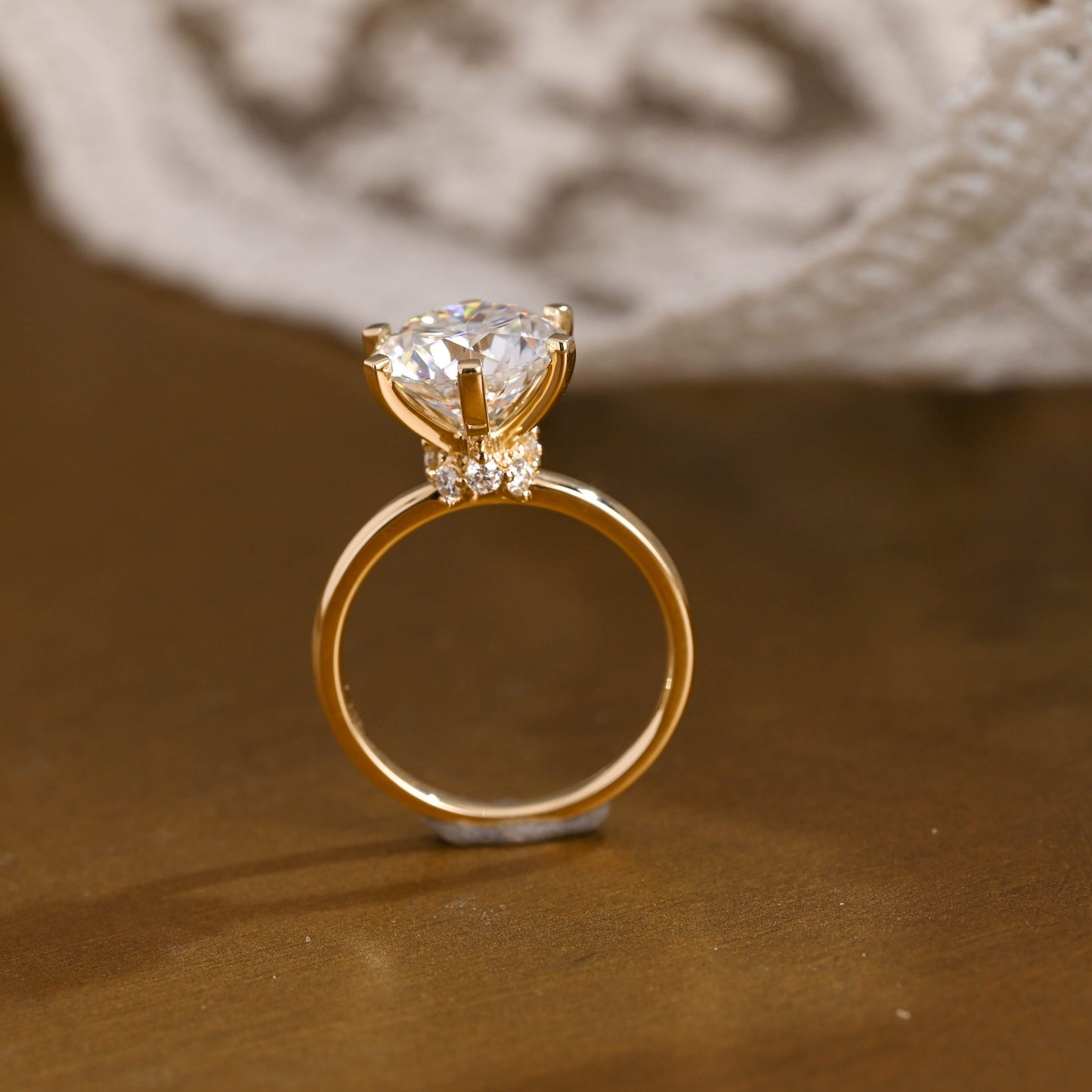 SquareJewelry round cut moissanite engagement ring Solid Gold Round Cut Moissanite Engagement Ring