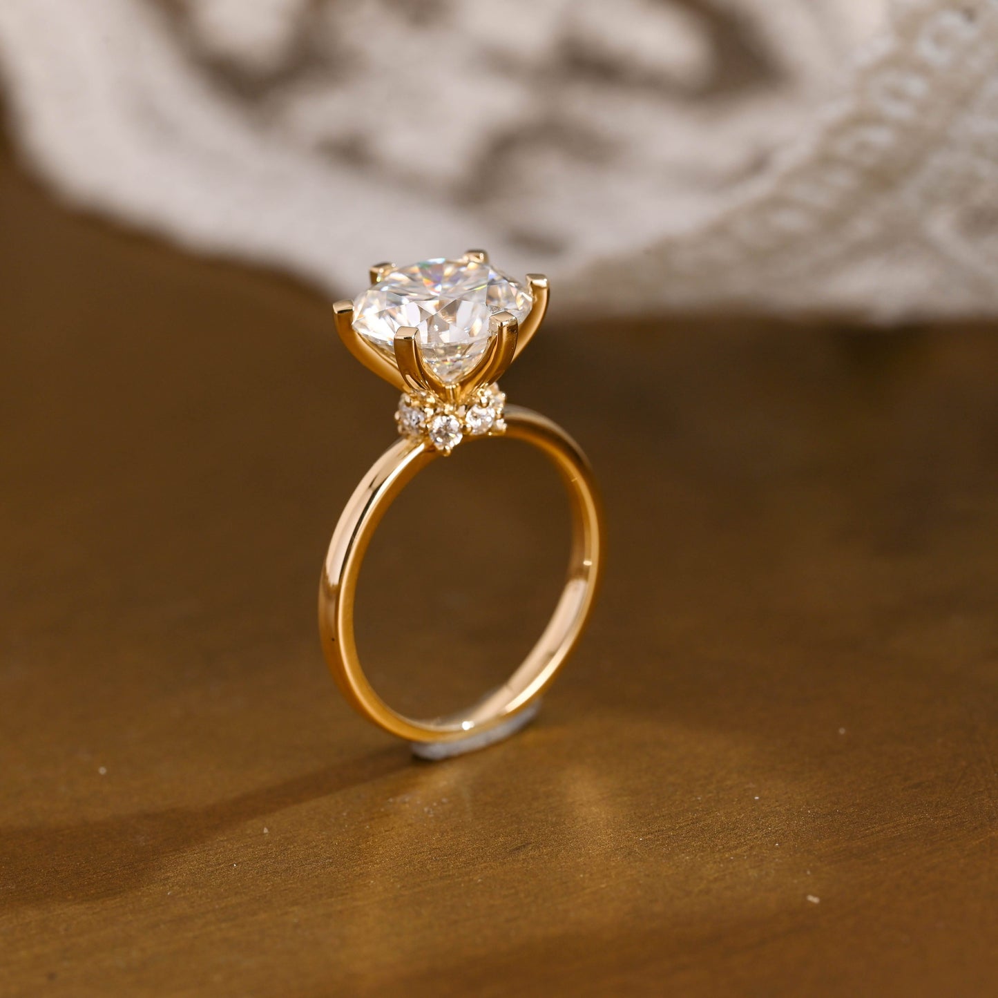 SquareJewelry round cut moissanite engagement ring Solid Gold Round Cut Moissanite Engagement Ring