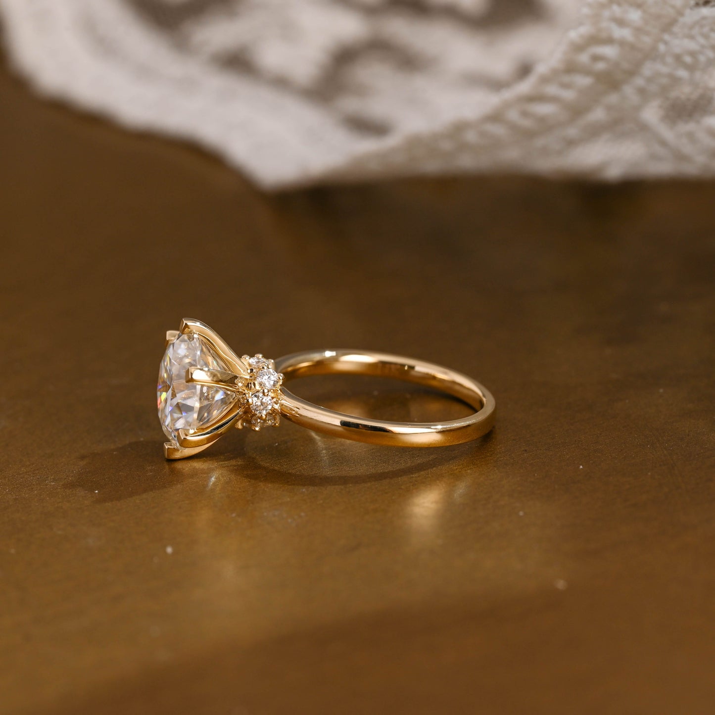 SquareJewelry round cut moissanite engagement ring Solid Gold Round Cut Moissanite Engagement Ring