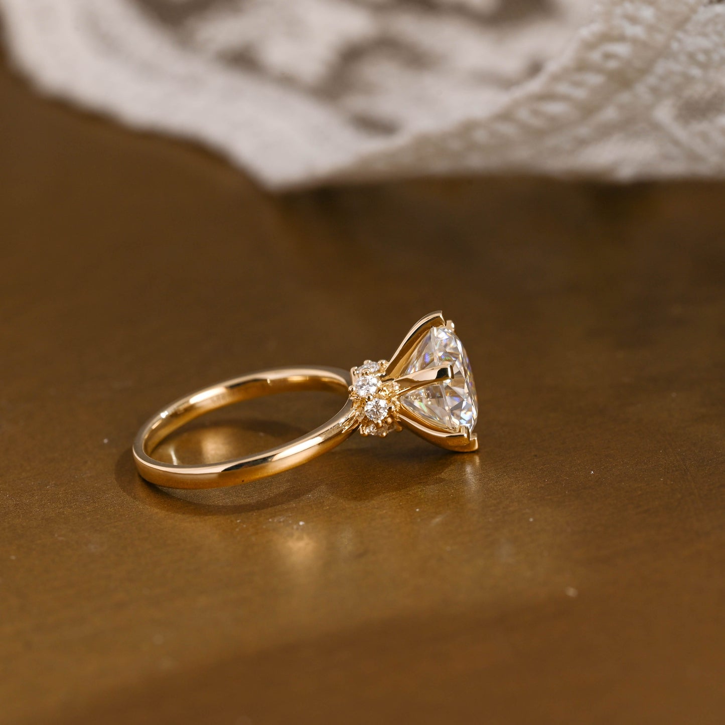 SquareJewelry round cut moissanite engagement ring Solid Gold Round Cut Moissanite Engagement Ring
