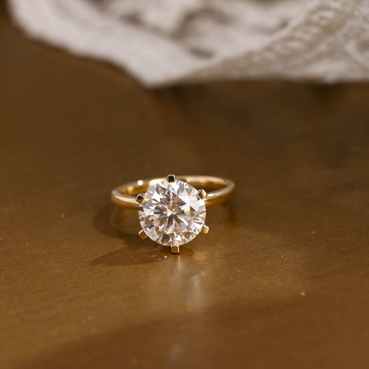 SquareJewelry round cut moissanite engagement ring Solid Gold Round Cut Moissanite Engagement Ring