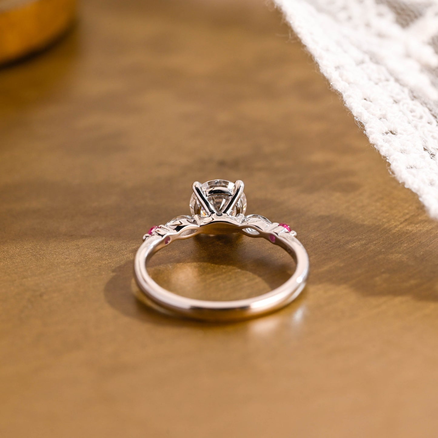 SquareJewelry round cut moissanite engagement ring Solid Gold Ruby Accent Round Cut Moissanite Engagement Ring