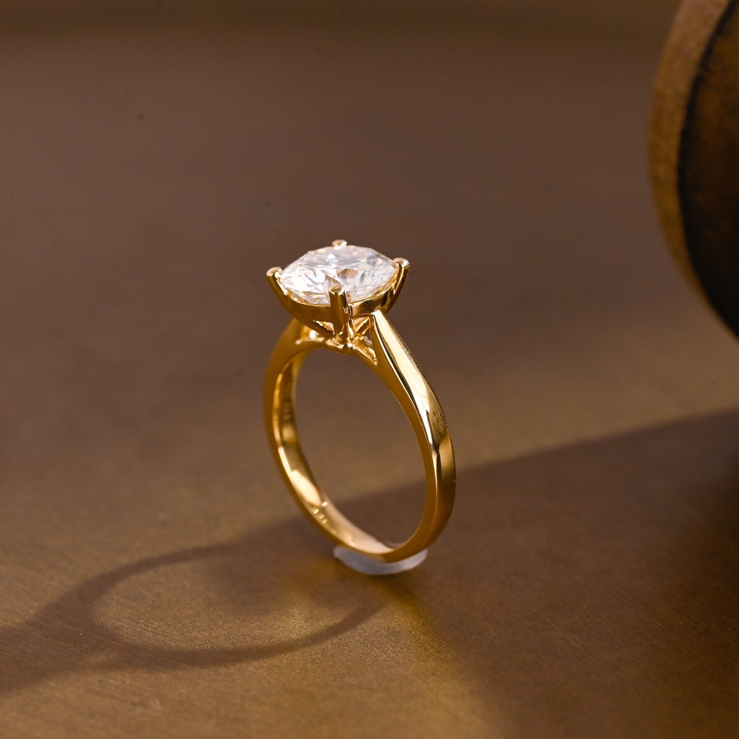 SquareJewelry round cut moissanite engagement ring Solid Gold Solitaire Cathedral Set Round Cut Moissanite Engagement Ring