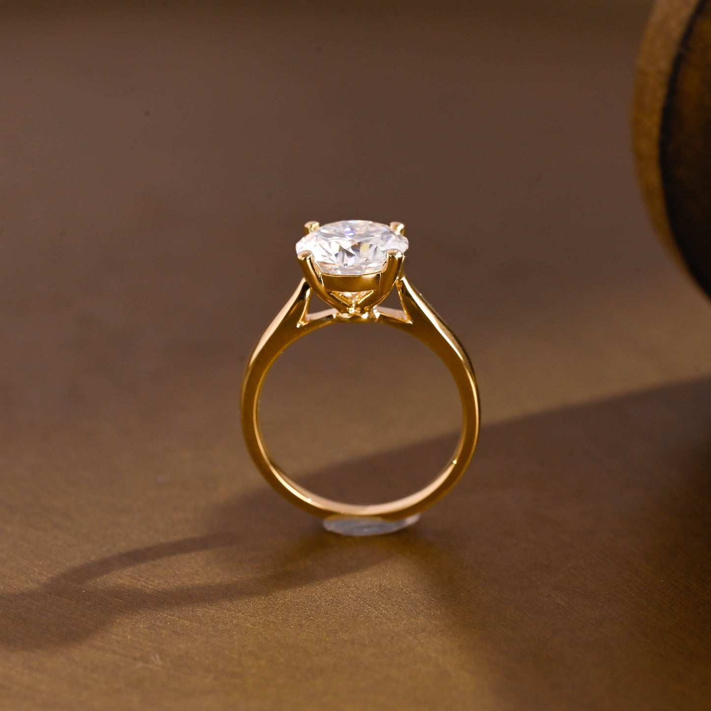 SquareJewelry round cut moissanite engagement ring Solid Gold Solitaire Cathedral Set Round Cut Moissanite Engagement Ring