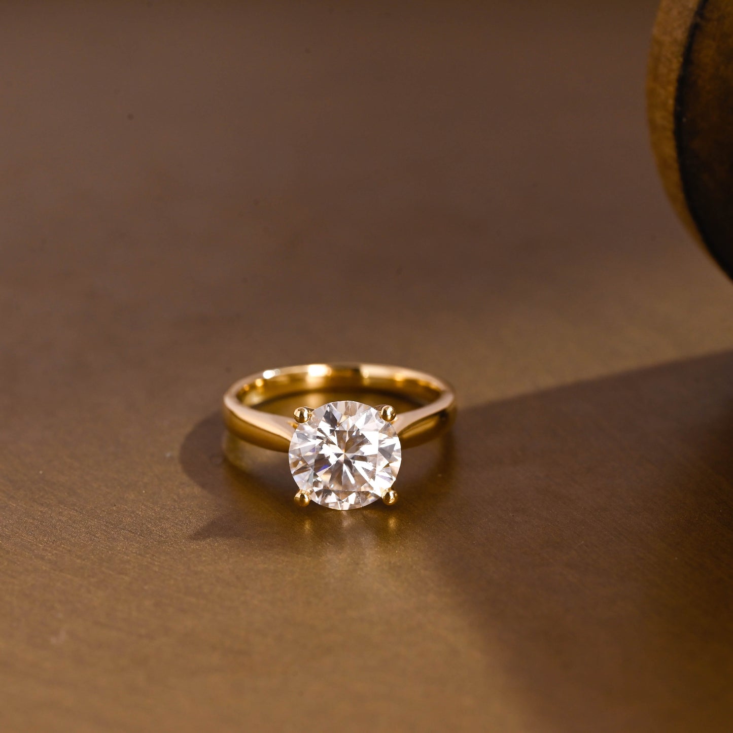 SquareJewelry round cut moissanite engagement ring Solid Gold Solitaire Cathedral Set Round Cut Moissanite Engagement Ring