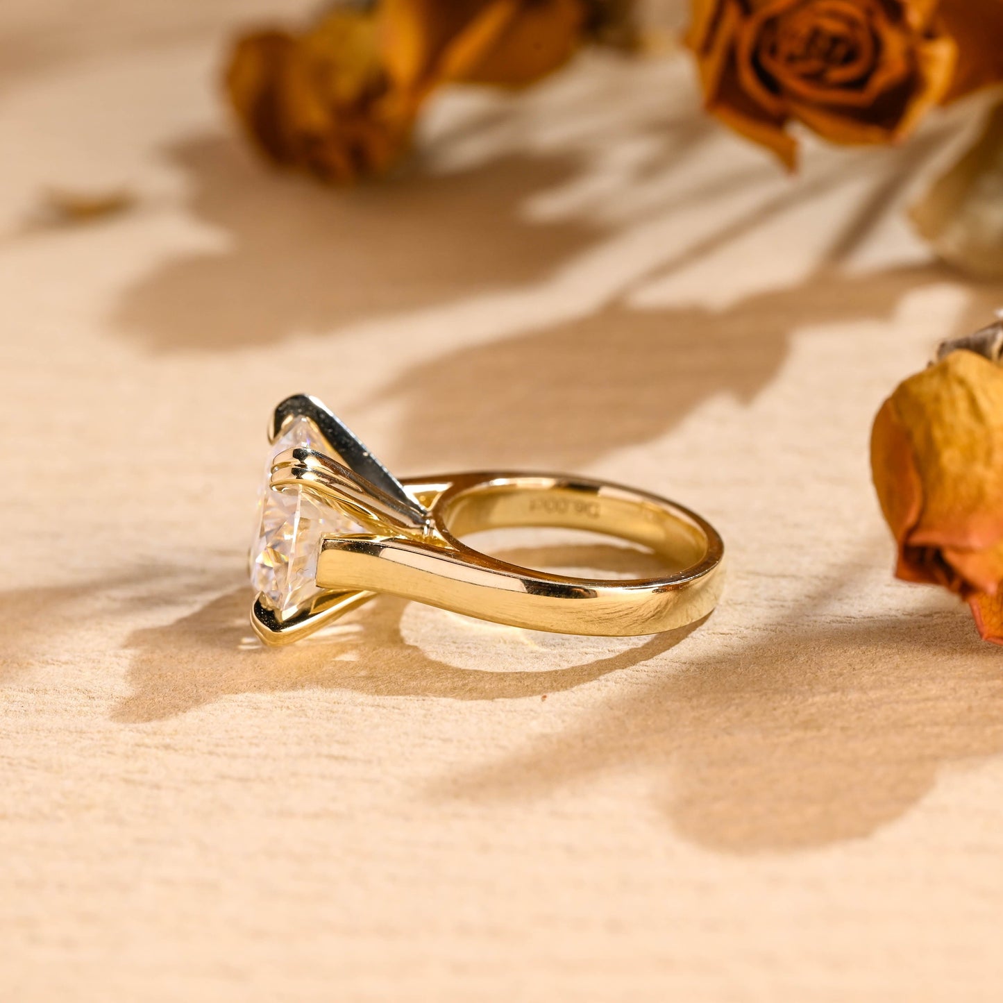 SquareJewelry round cut moissanite engagement ring Solid Gold Thick Double Prongs Solitaire Round Cut Moissanite Engagement Ring