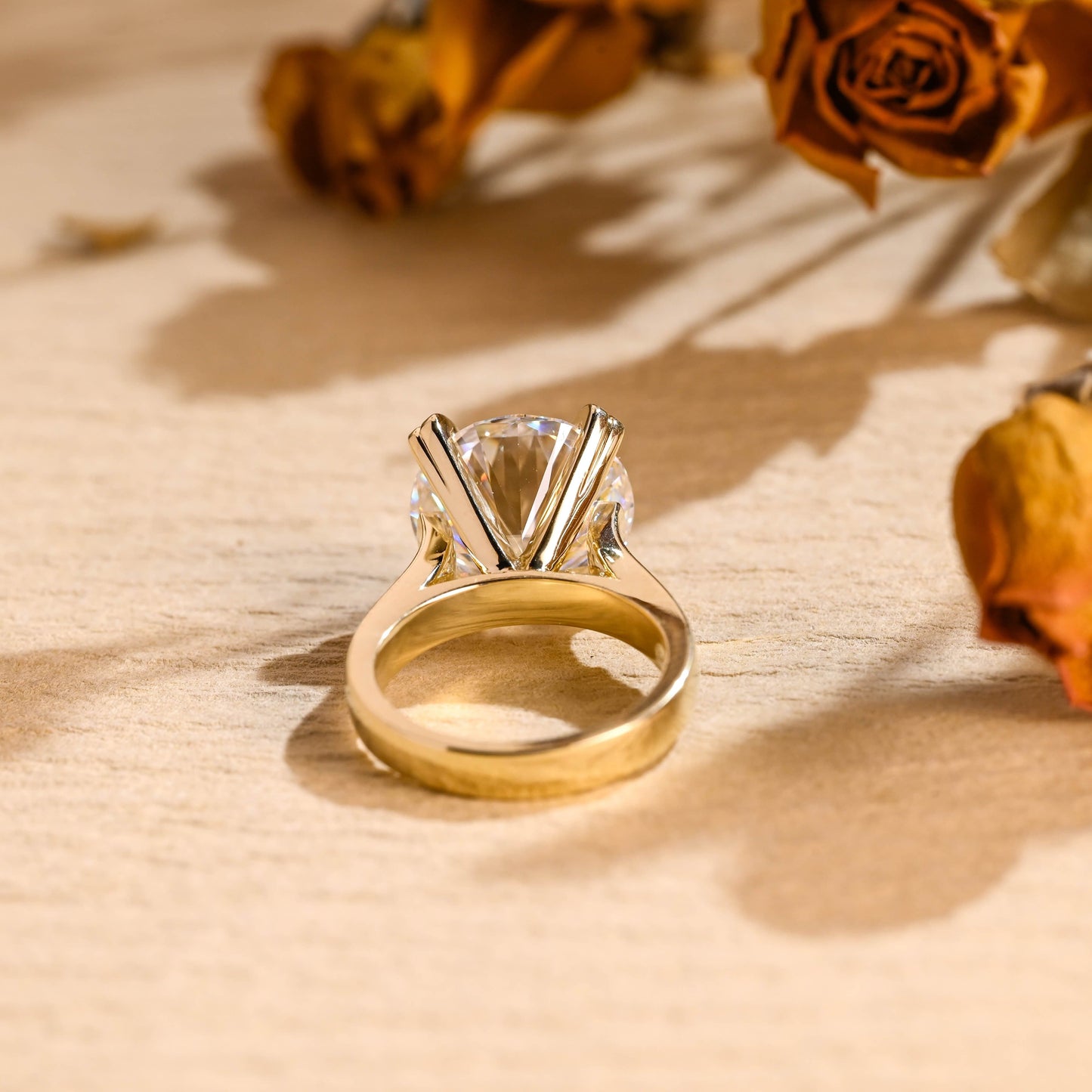 SquareJewelry round cut moissanite engagement ring Solid Gold Thick Double Prongs Solitaire Round Cut Moissanite Engagement Ring