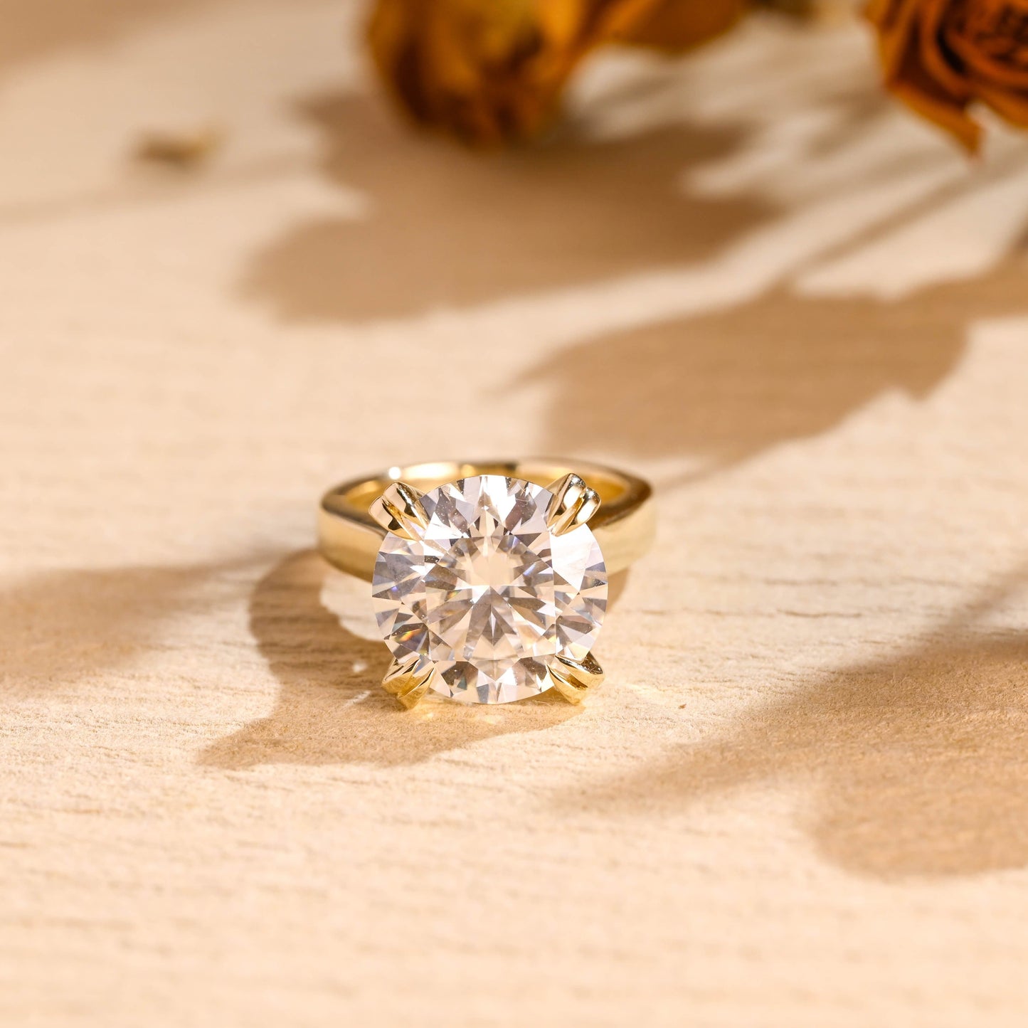SquareJewelry round cut moissanite engagement ring Solid Gold Thick Double Prongs Solitaire Round Cut Moissanite Engagement Ring