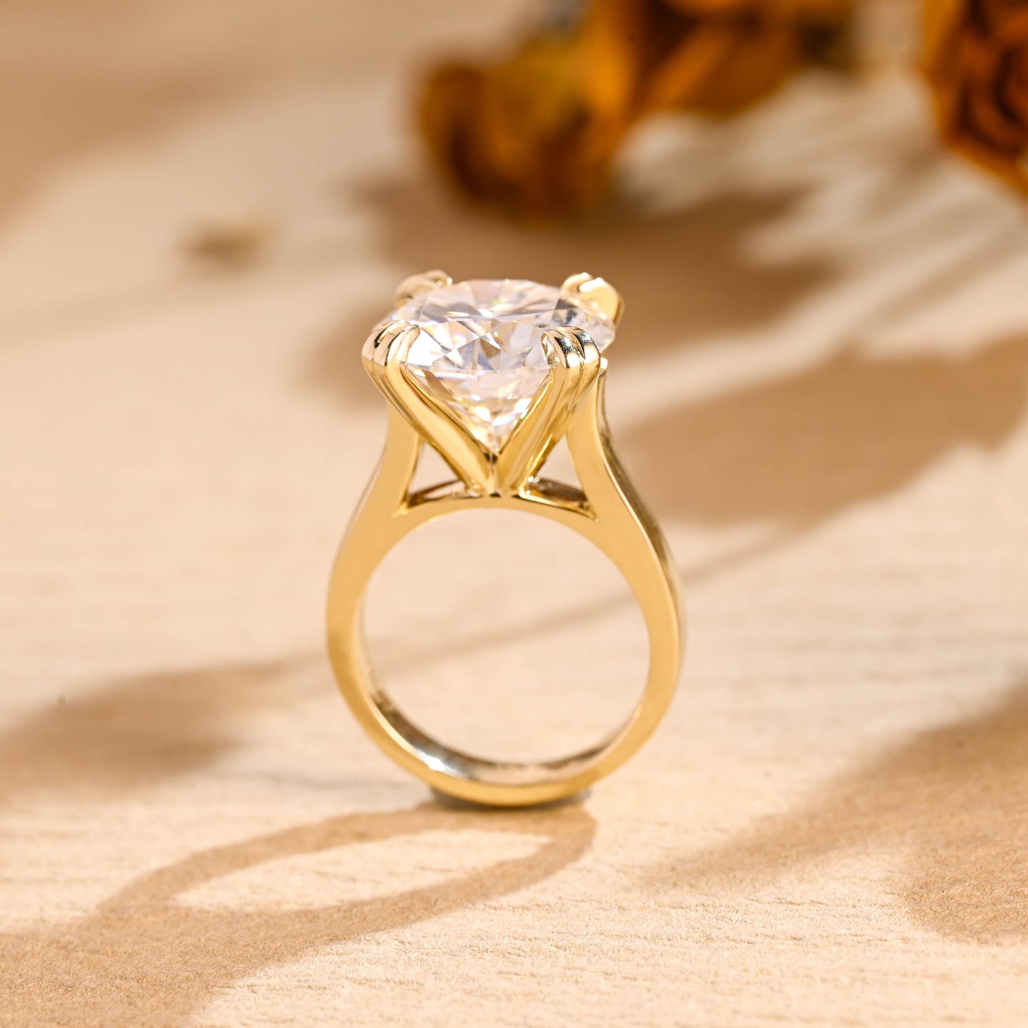 SquareJewelry round cut moissanite engagement ring Solid Gold Thick Double Prongs Solitaire Round Cut Moissanite Engagement Ring
