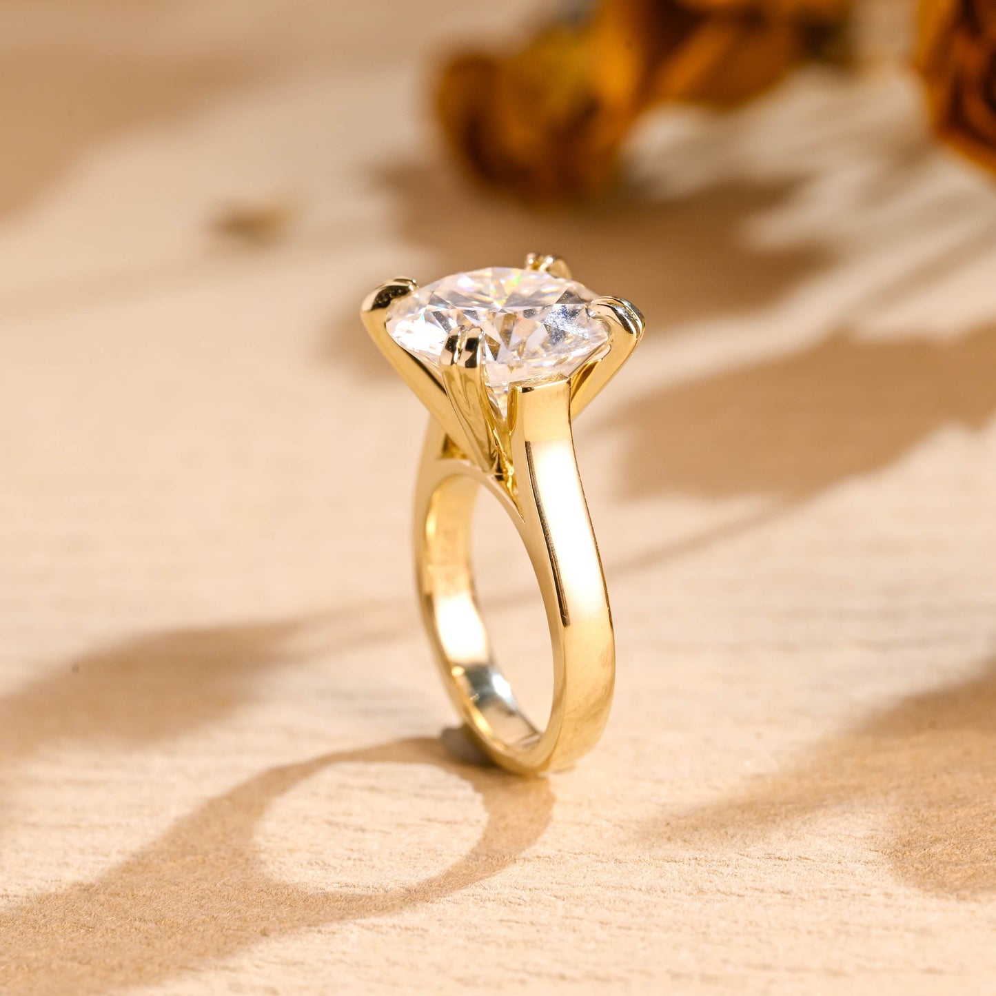 SquareJewelry round cut moissanite engagement ring Solid Gold Thick Double Prongs Solitaire Round Cut Moissanite Engagement Ring