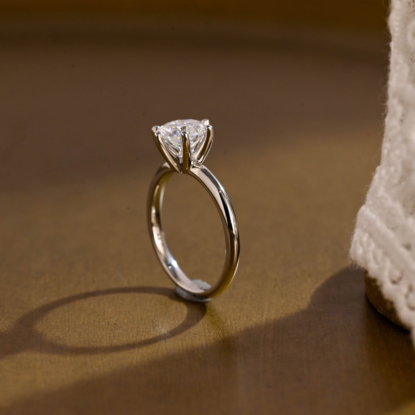 SquareJewelry round cut moissanite engagement ring Solid Gold Thick Prongs Round Moissanite Engagement Ring