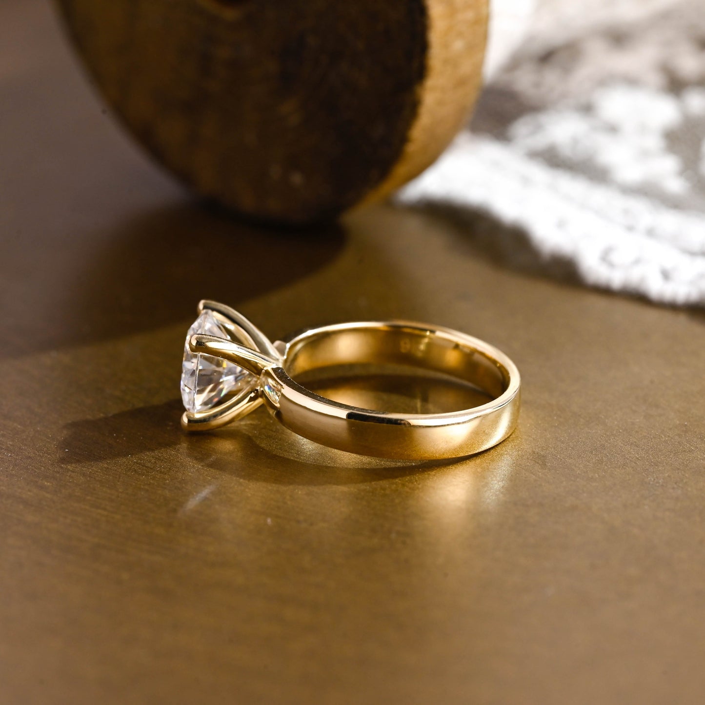 SquareJewelry round cut moissanite engagement ring Solid Gold Thick Solitaire Round Cut Moissanite Engagement Ring